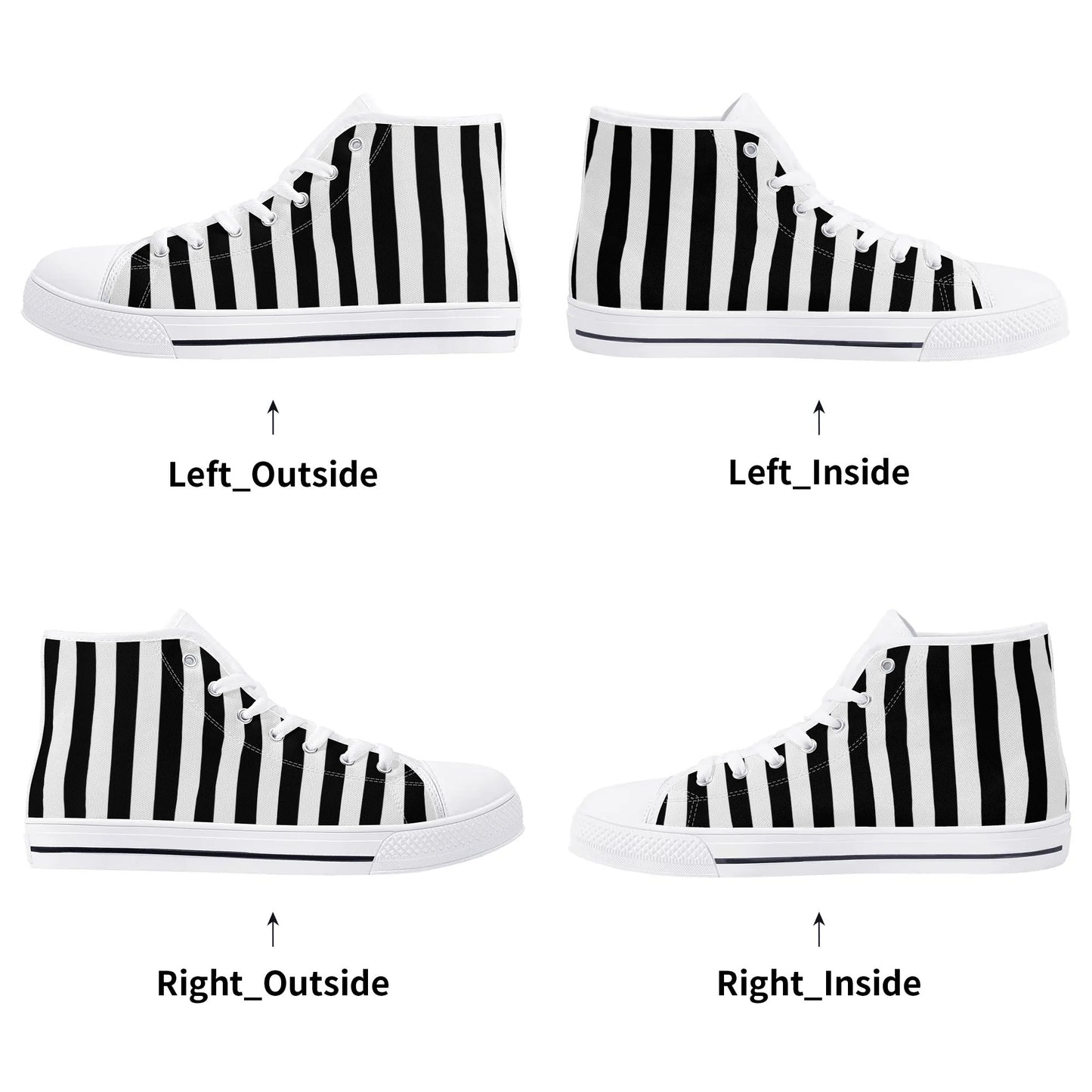 Black White Striped Mens High Top Canvas Shoes