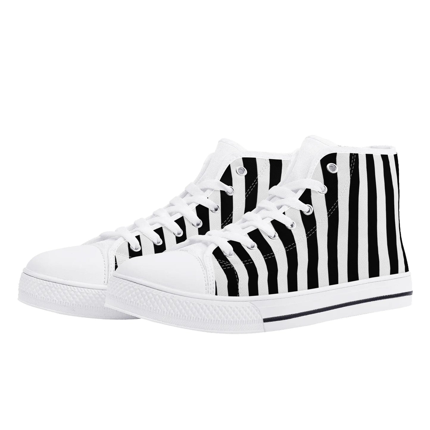 Black White Striped Mens High Top Canvas Shoes