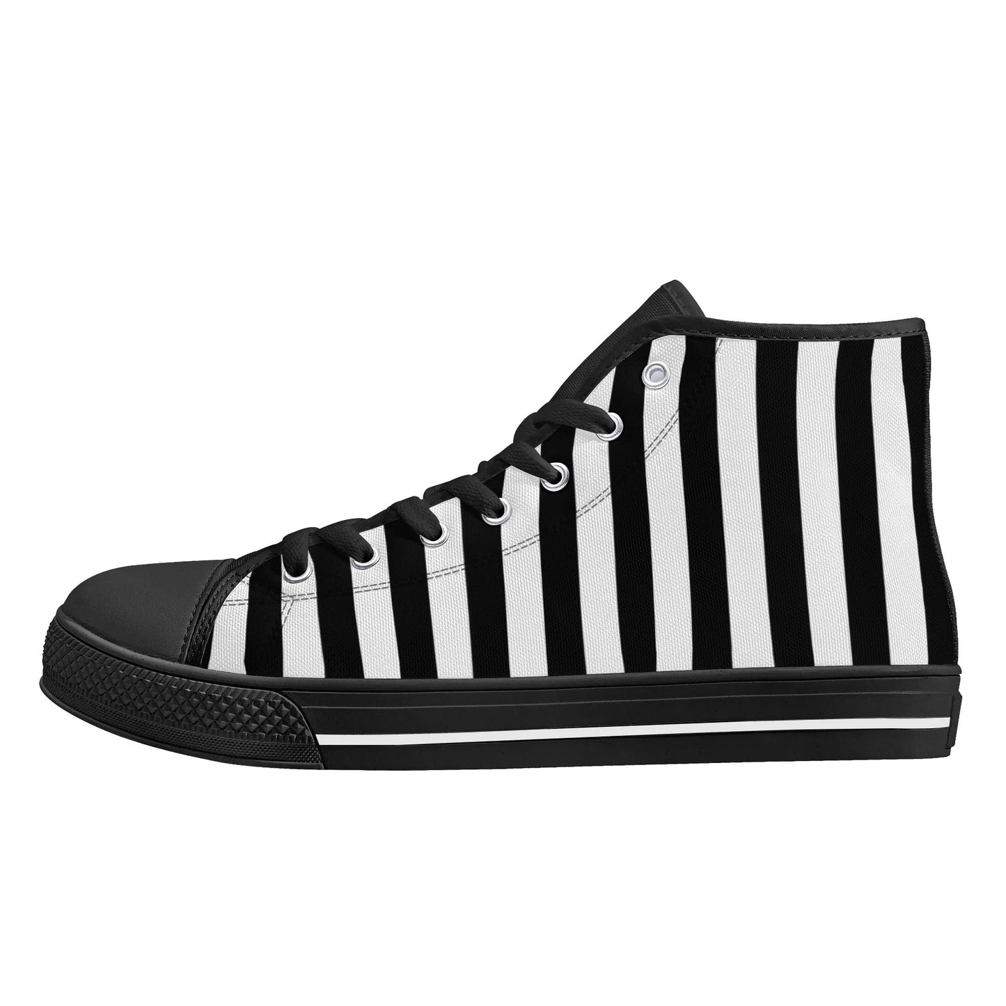 Black White Striped Mens High Top Canvas Shoes