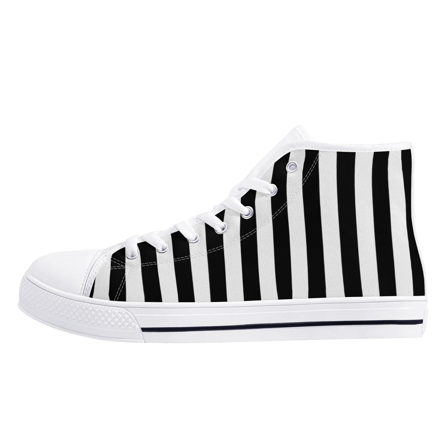 Black White Striped Mens High Top Canvas Shoes