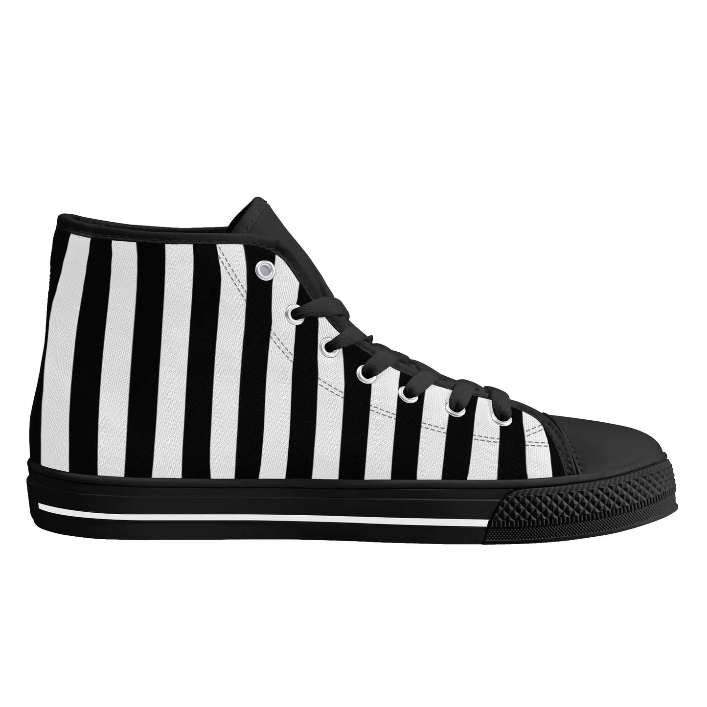 Black White Striped Mens High Top Canvas Shoes