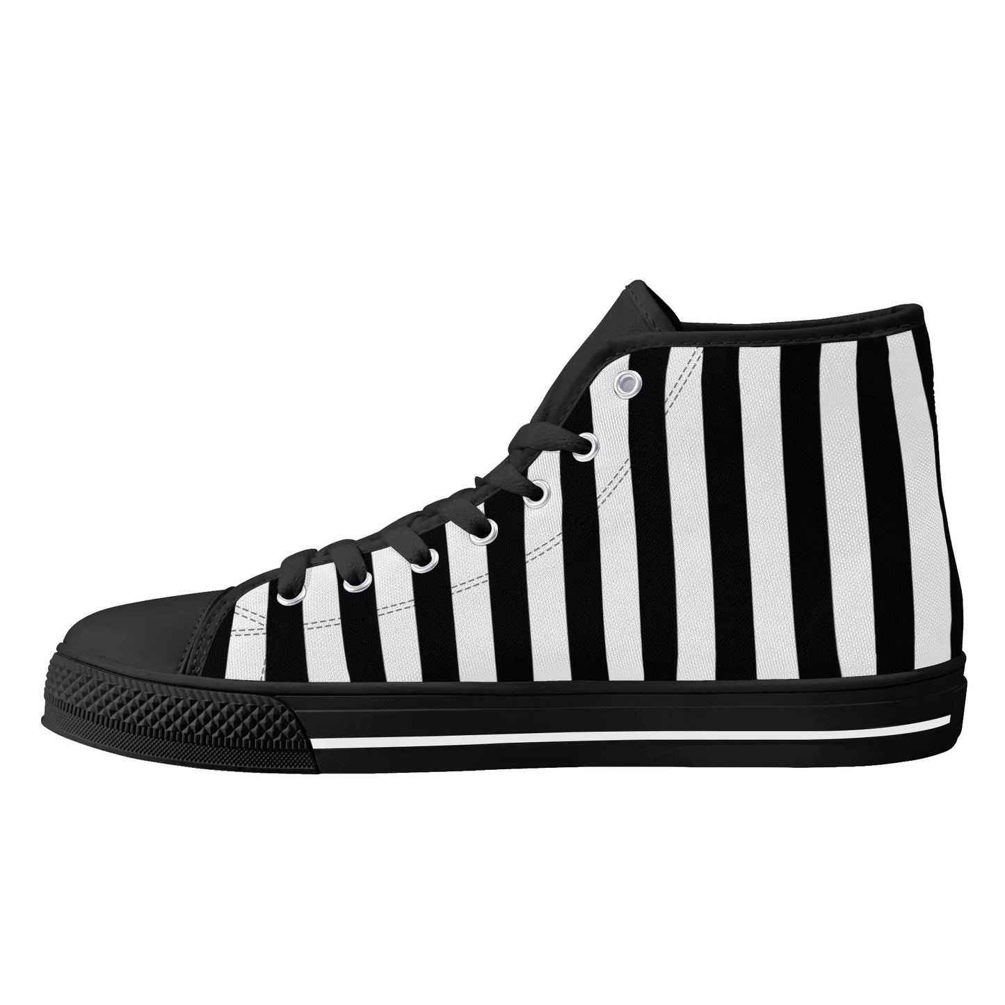 Black White Striped Mens High Top Canvas Shoes