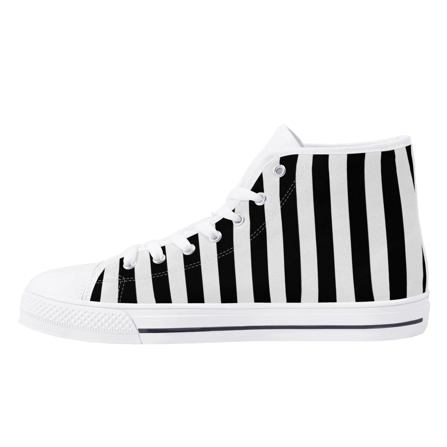 Black White Striped Mens High Top Canvas Shoes