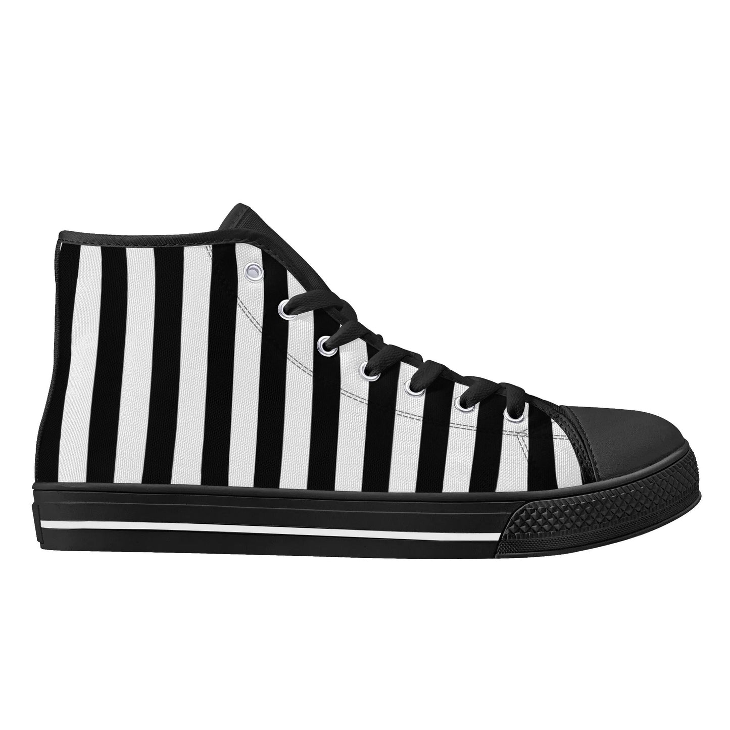 Black White Striped Mens High Top Canvas Shoes