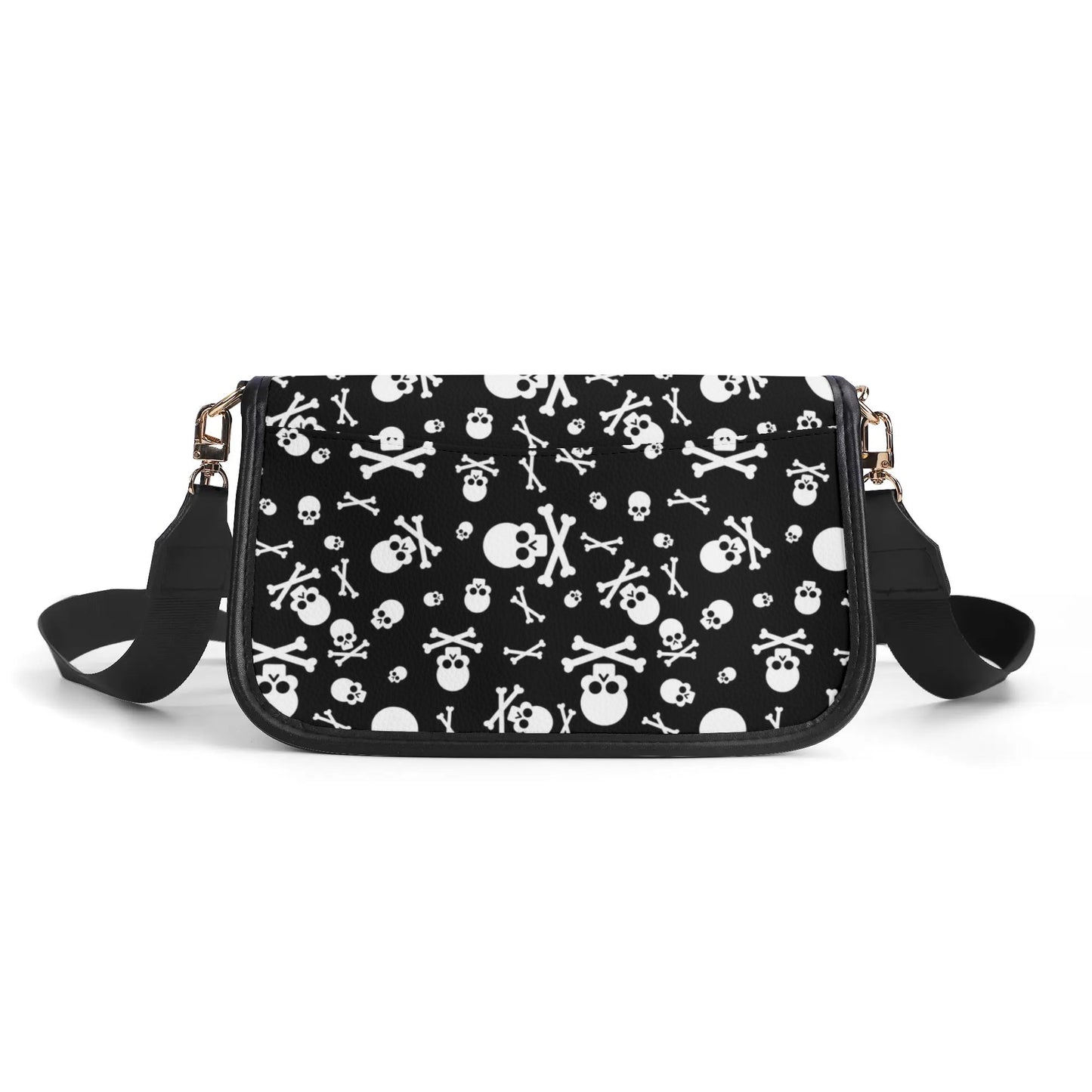 Black White Skulls & Crossbones Womens Vegan Buckle Shoulder bag