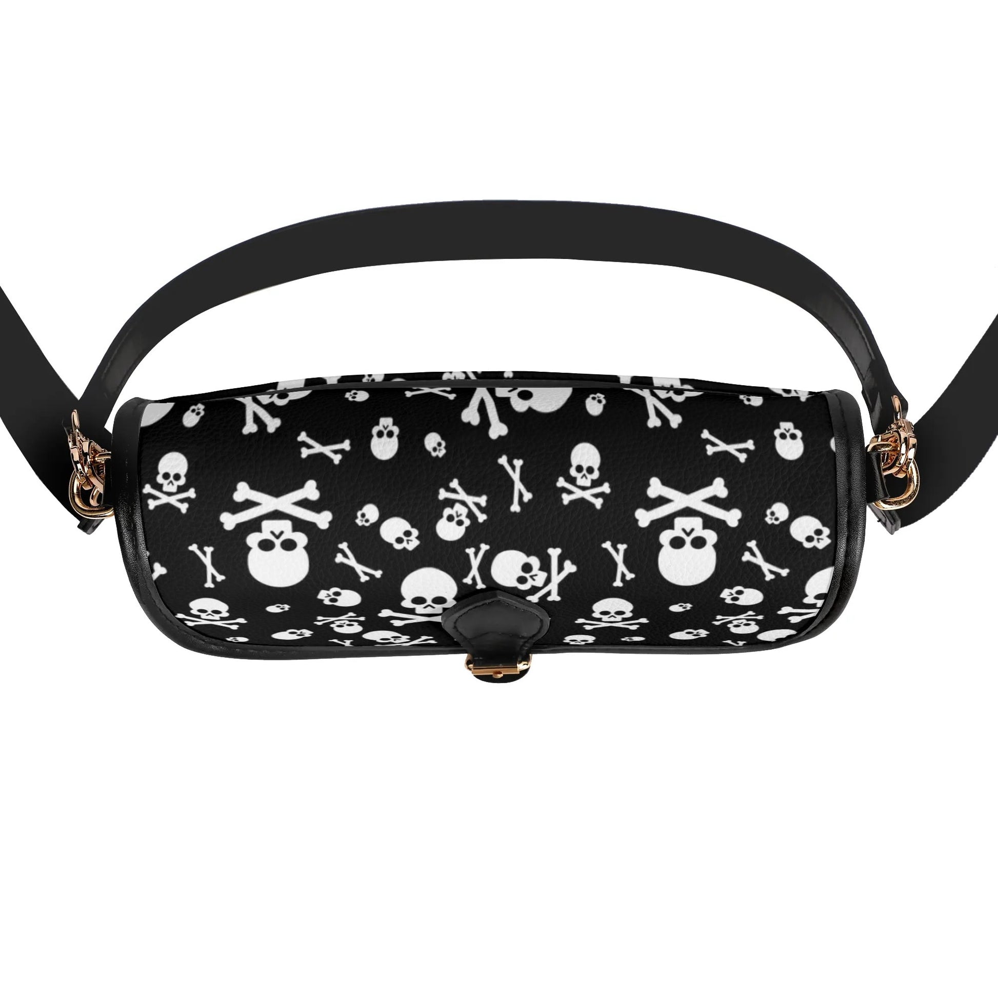 Black White Skulls & Crossbones Womens Vegan Buckle Shoulder bag