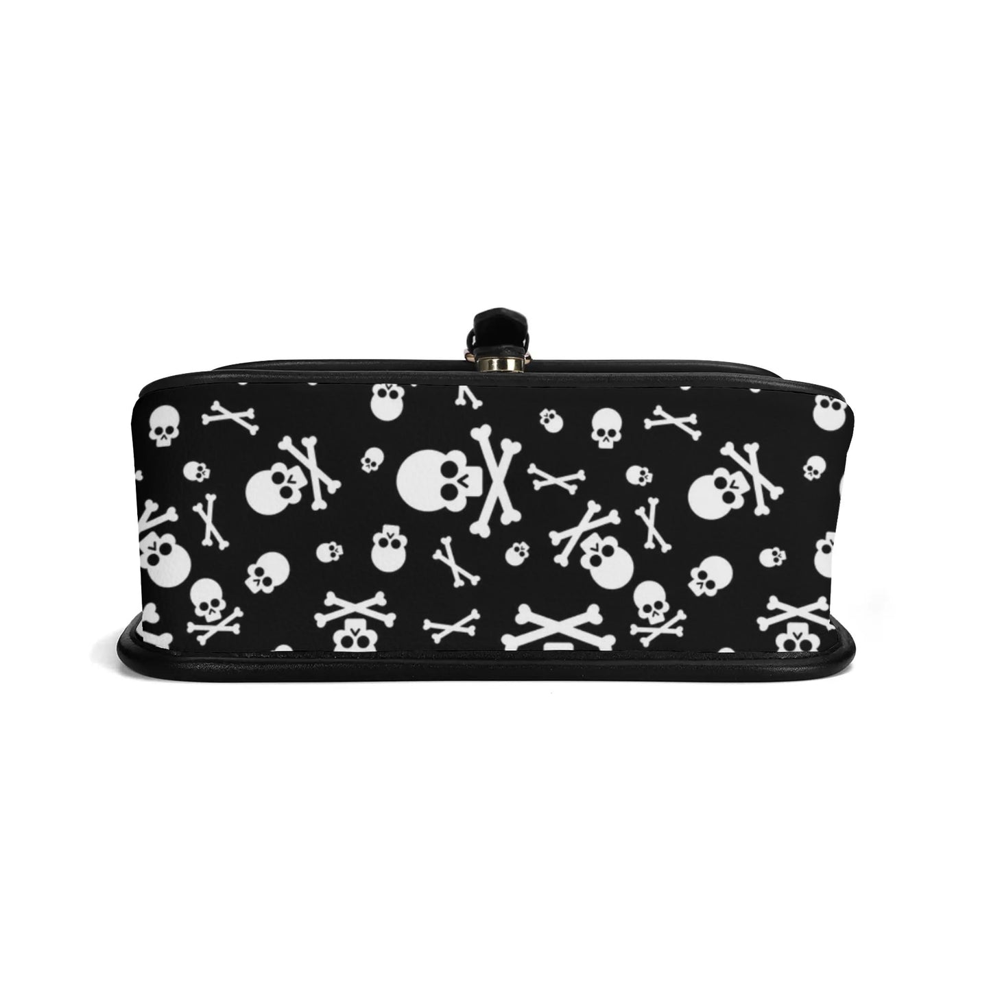 Black White Skulls and Crossbones Womens Vegan Buckle Shoulder bag