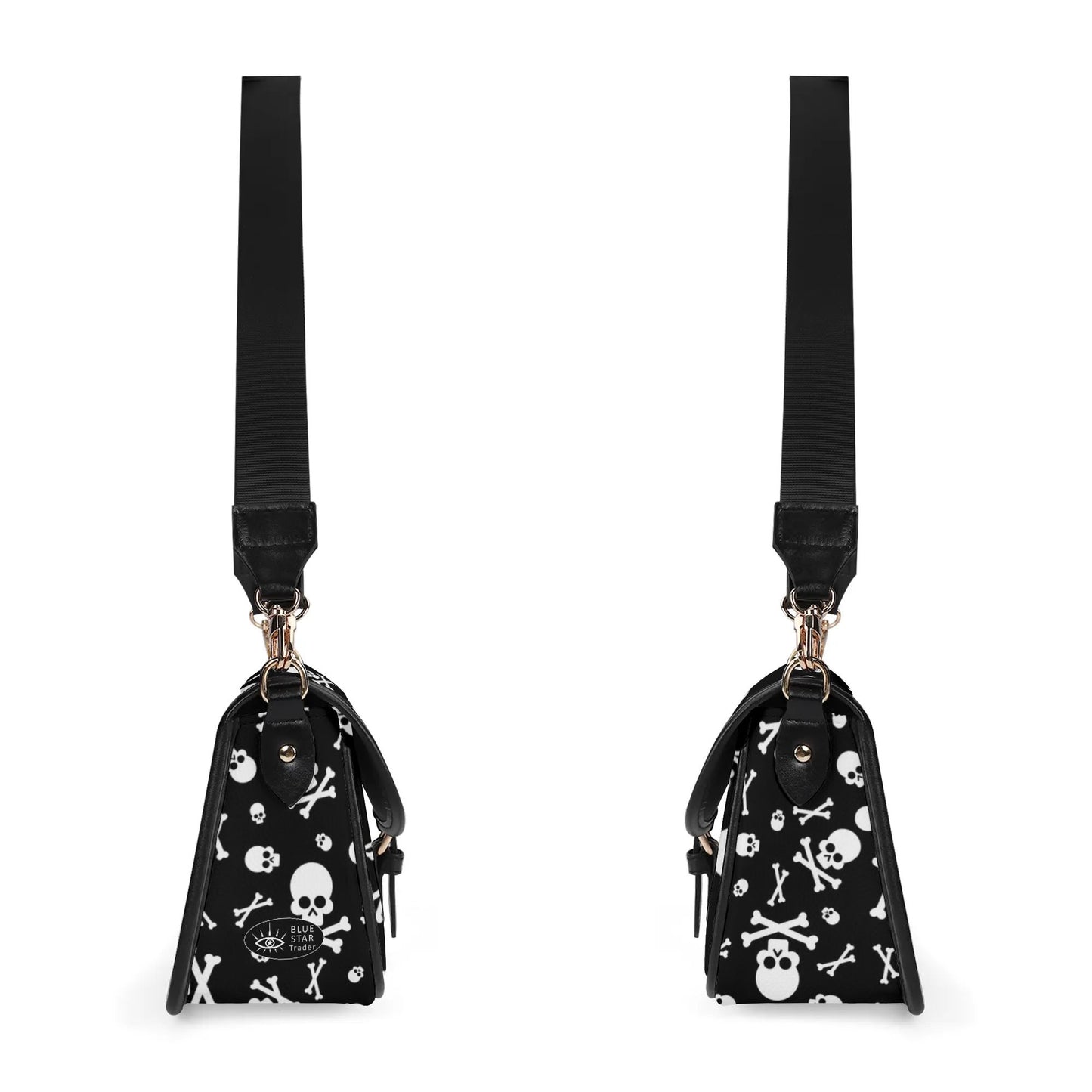 Black White Skulls and Crossbones Womens Vegan Buckle Shoulder bag