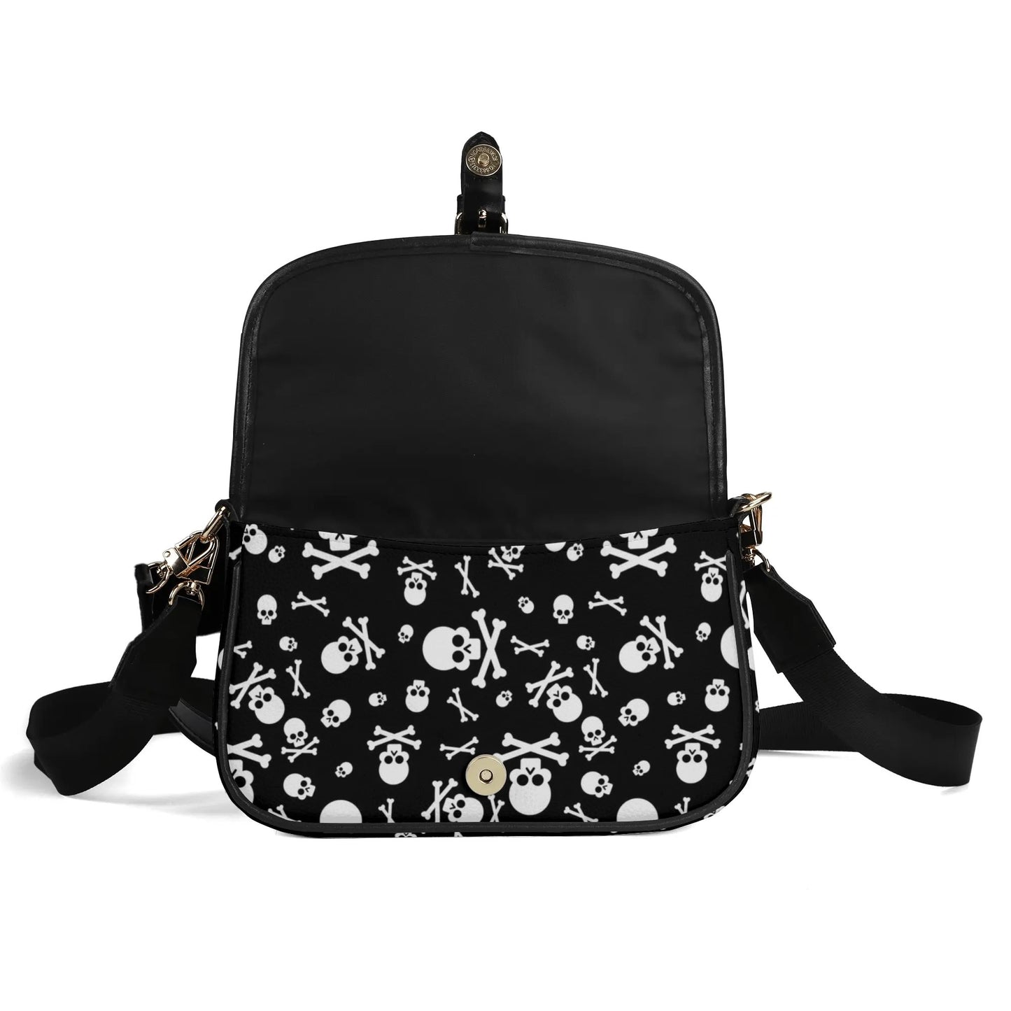 Black White Skulls and Crossbones Womens Vegan Buckle Shoulder bag