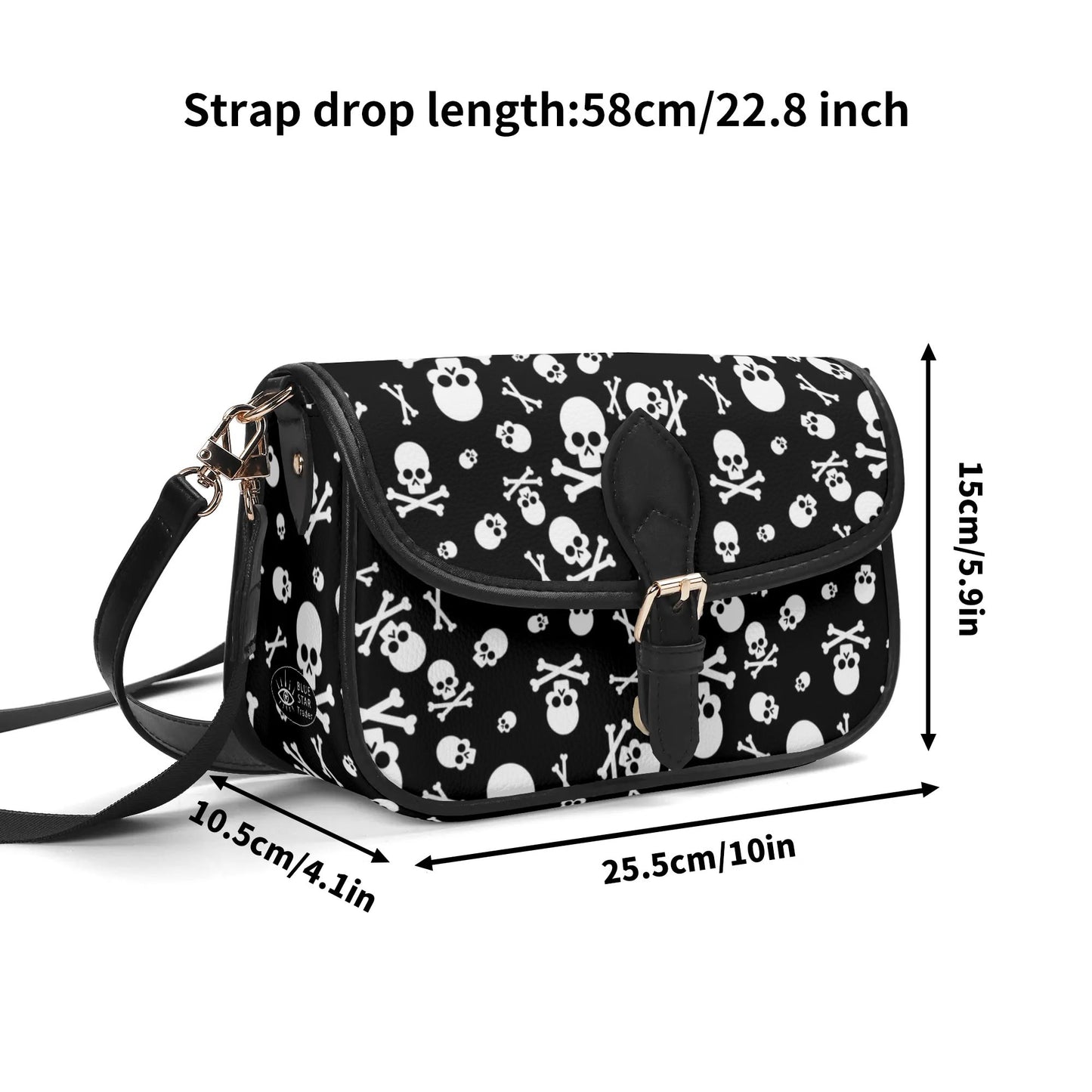 Black White Skulls & Crossbones Womens Vegan Buckle Shoulder bag