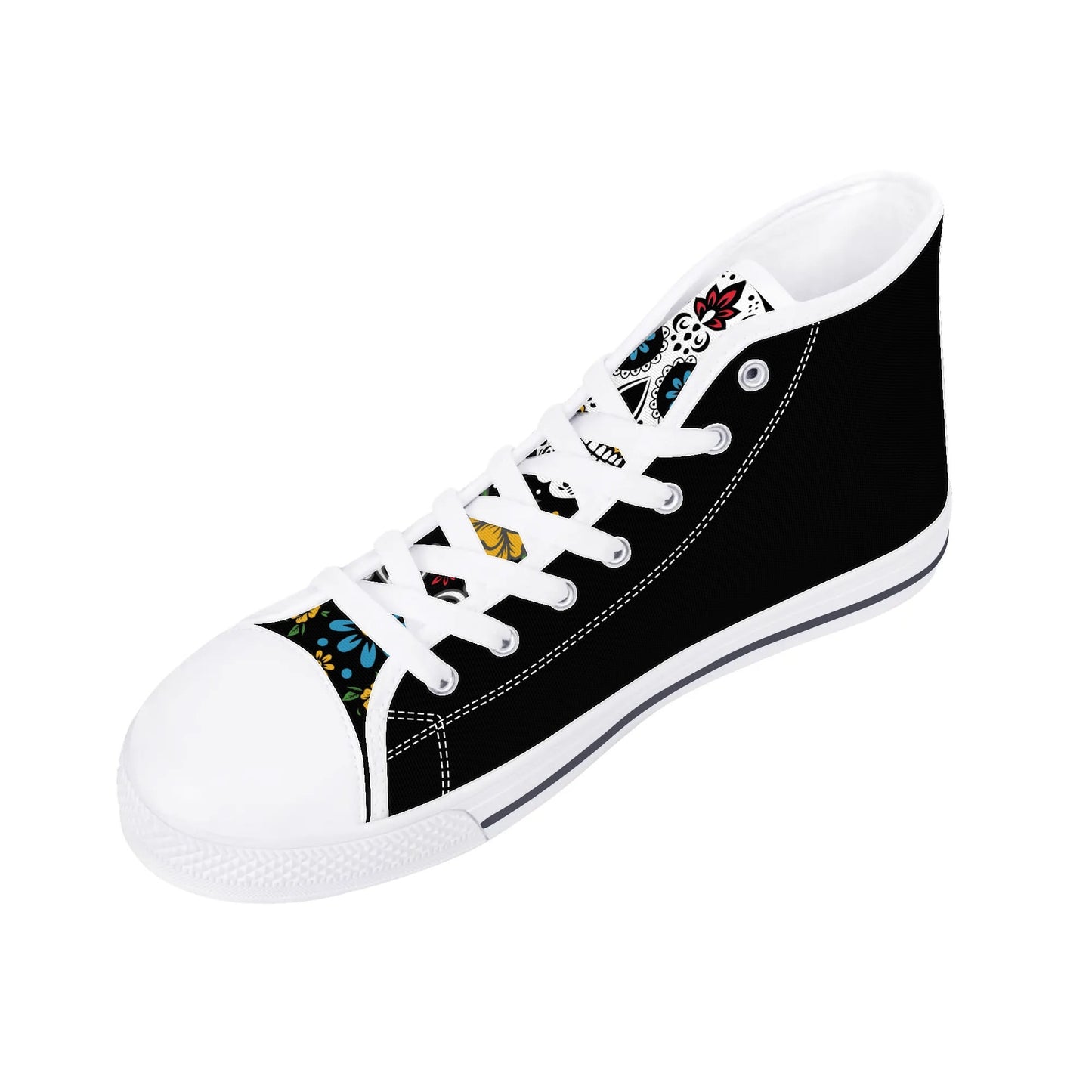 Black Sugar Skull Tongue Womens High Top Canvas Shoes