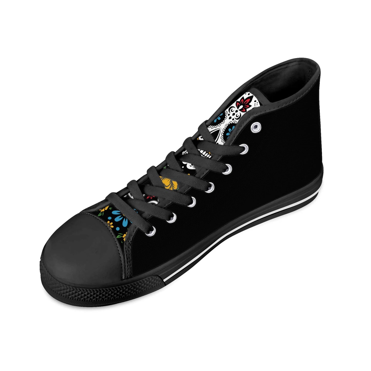 Black Sugar Skull Tongue Womens High Top Canvas Shoes