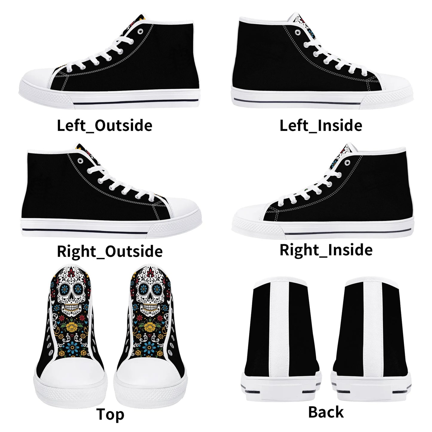 Black Sugar Skull Tongue Womens High Top Canvas Shoes