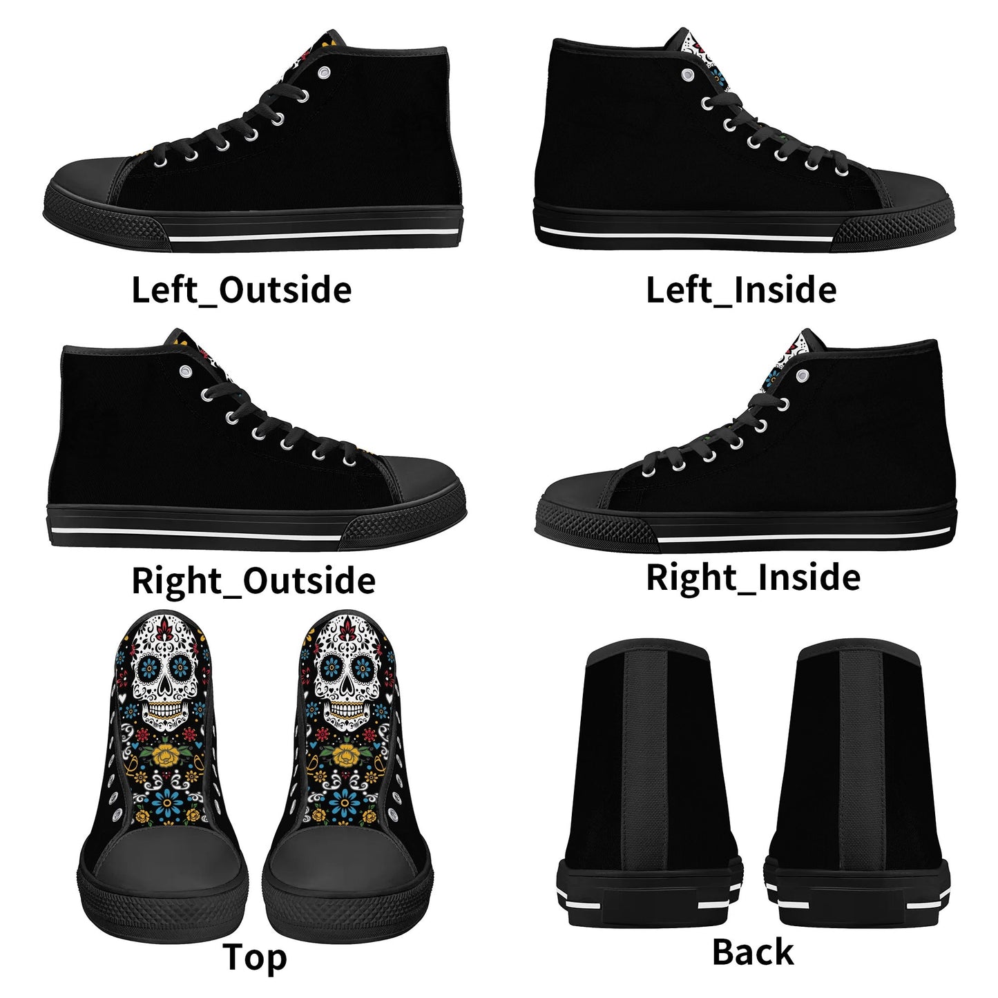 Black Sugar Skull Tongue Womens High Top Canvas Shoes