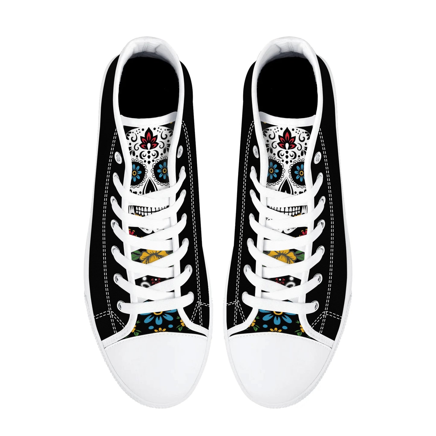 Black Sugar Skull Tongue Womens High Top Canvas Shoes