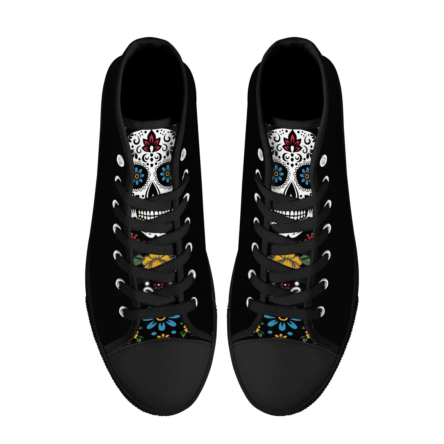 Black Sugar Skull Tongue Womens High Top Canvas Shoes