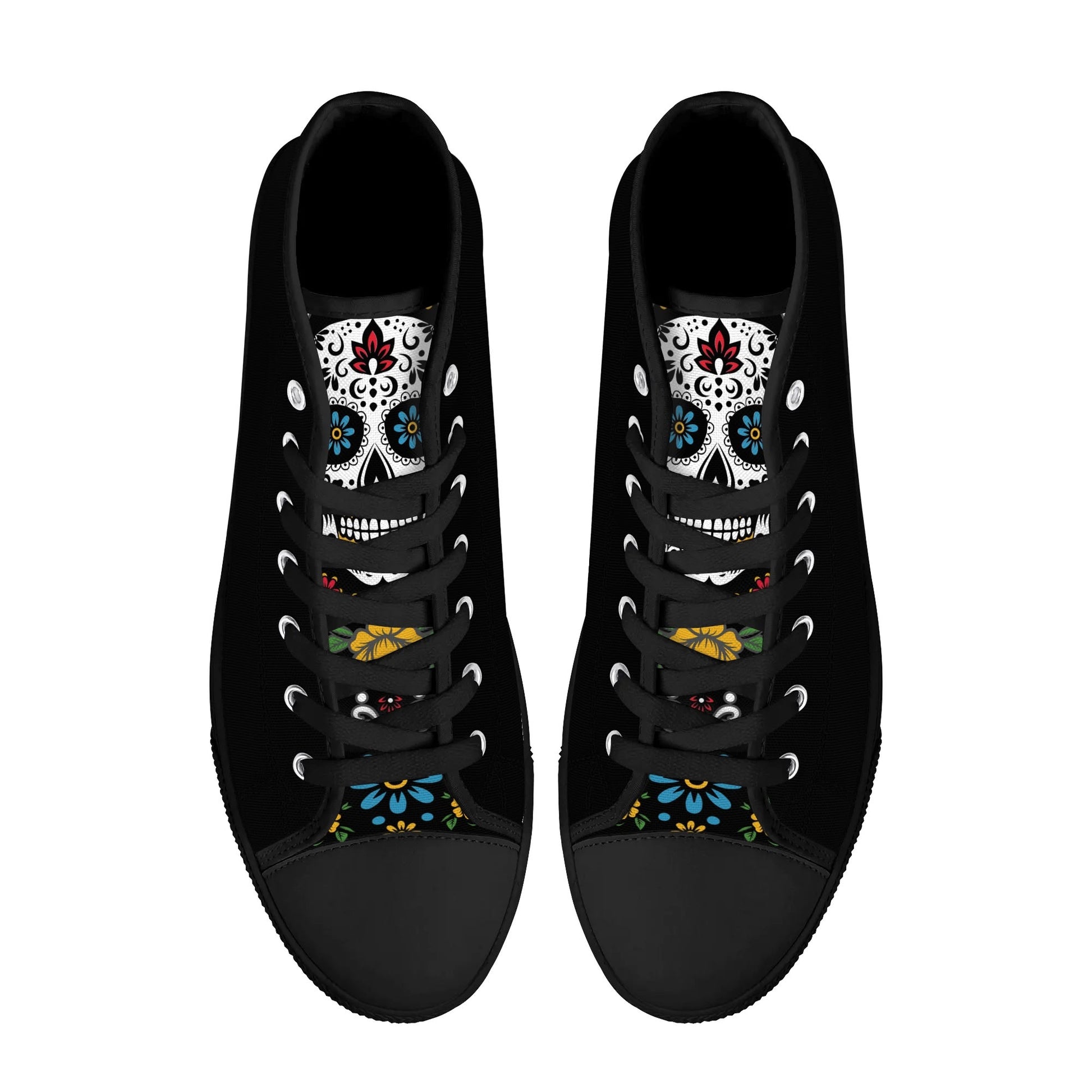 Black Sugar Skull Tongue Womens High Top Canvas Shoes