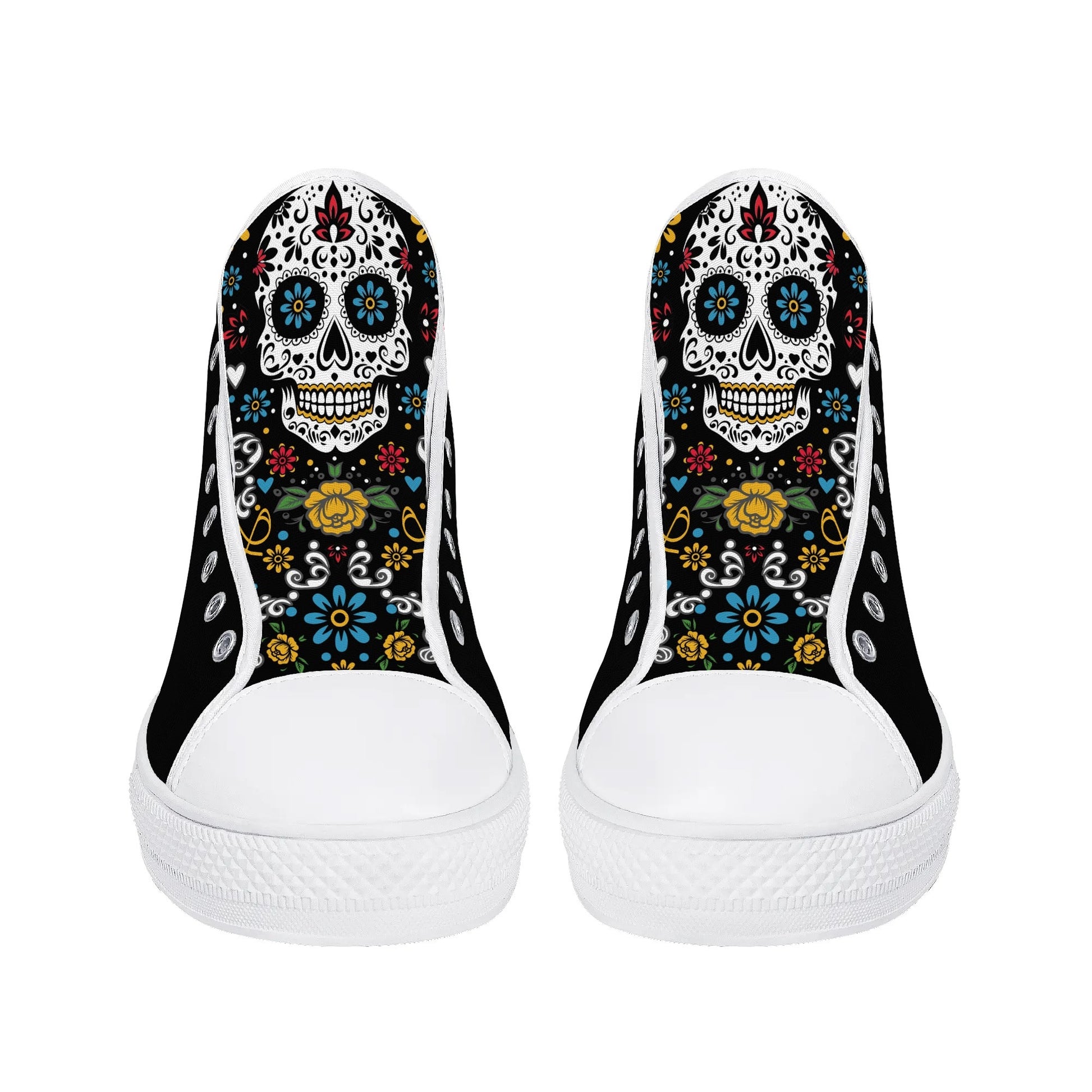 Black Sugar Skull Tongue Womens High Top Canvas Shoes