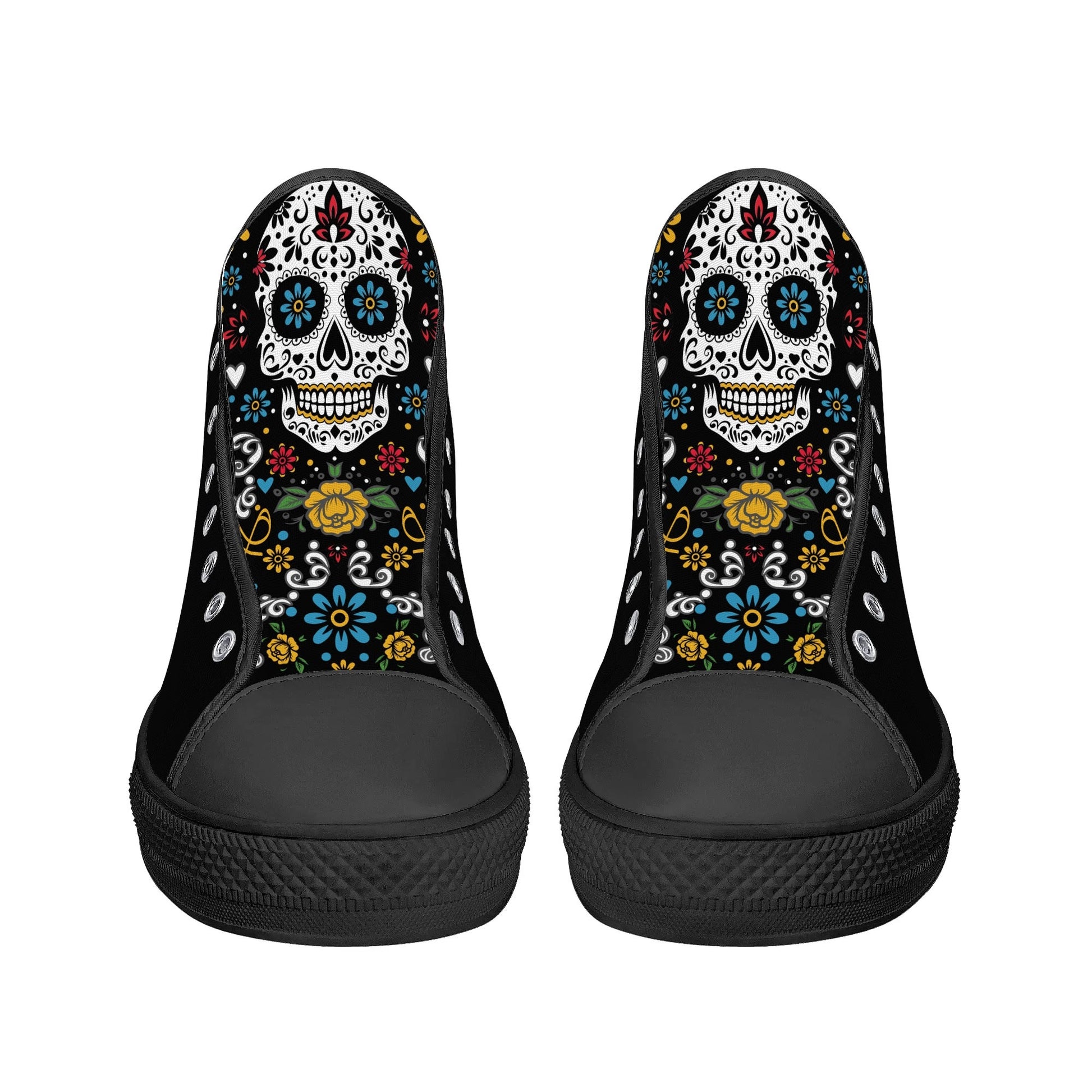 Black Sugar Skull Tongue Womens High Top Canvas Shoes