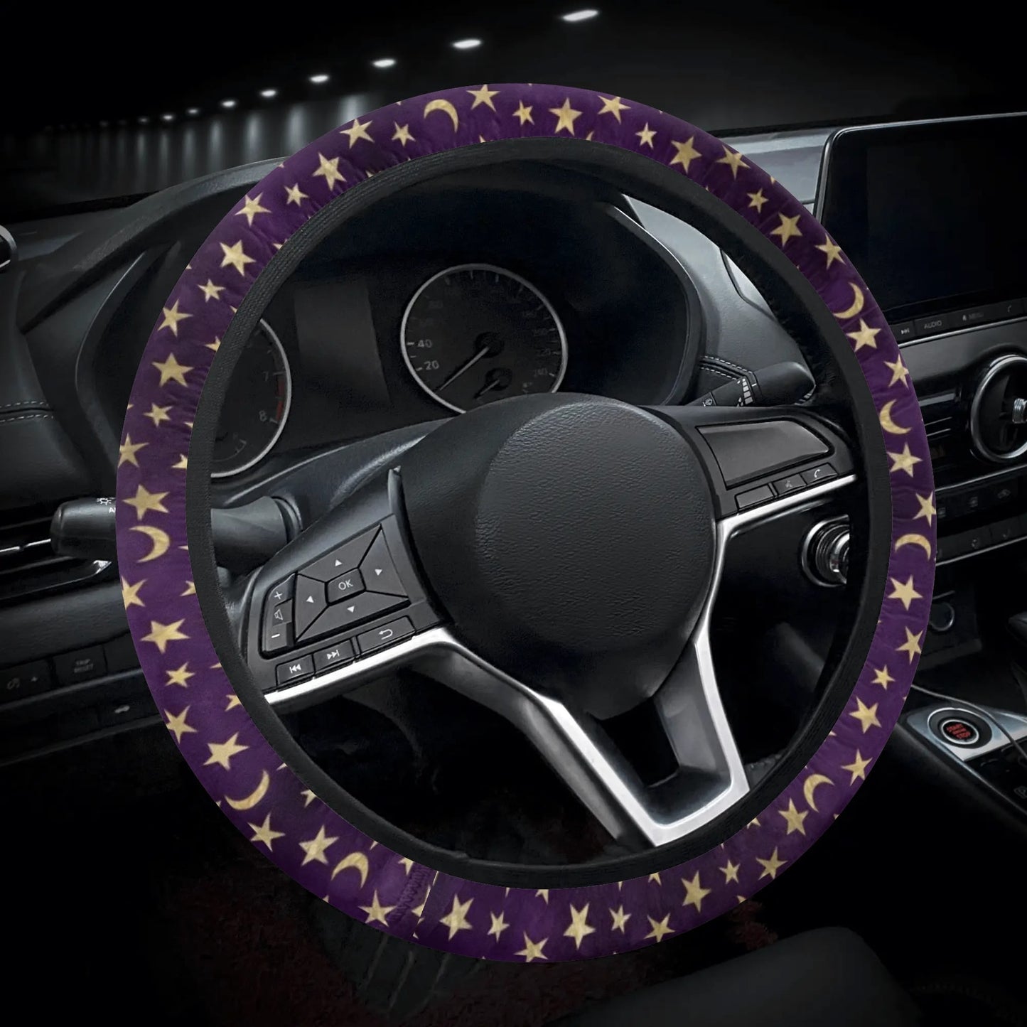 Purple Stars and Moons Car Steering Wheel Cover