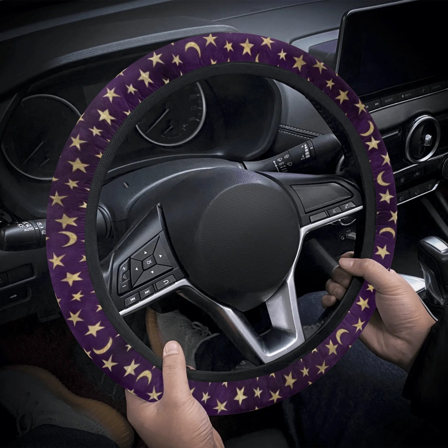 Purple Stars and Moons Car Steering Wheel Cover