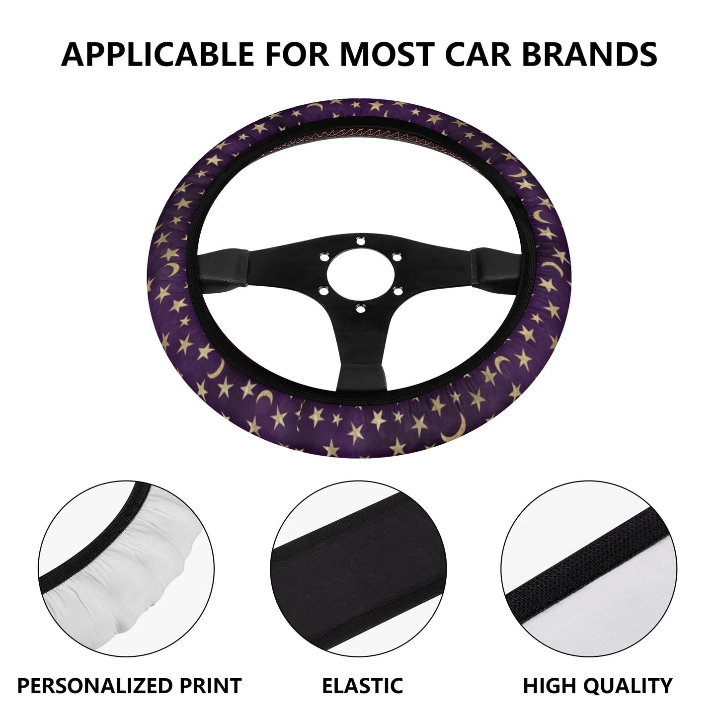 Purple Stars and Moons Car Steering Wheel Cover