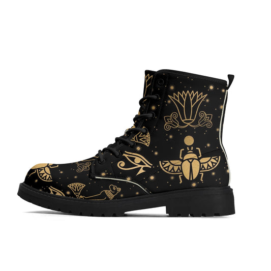 Egyptian Scarab Beetle Mens Black Vegan Boots