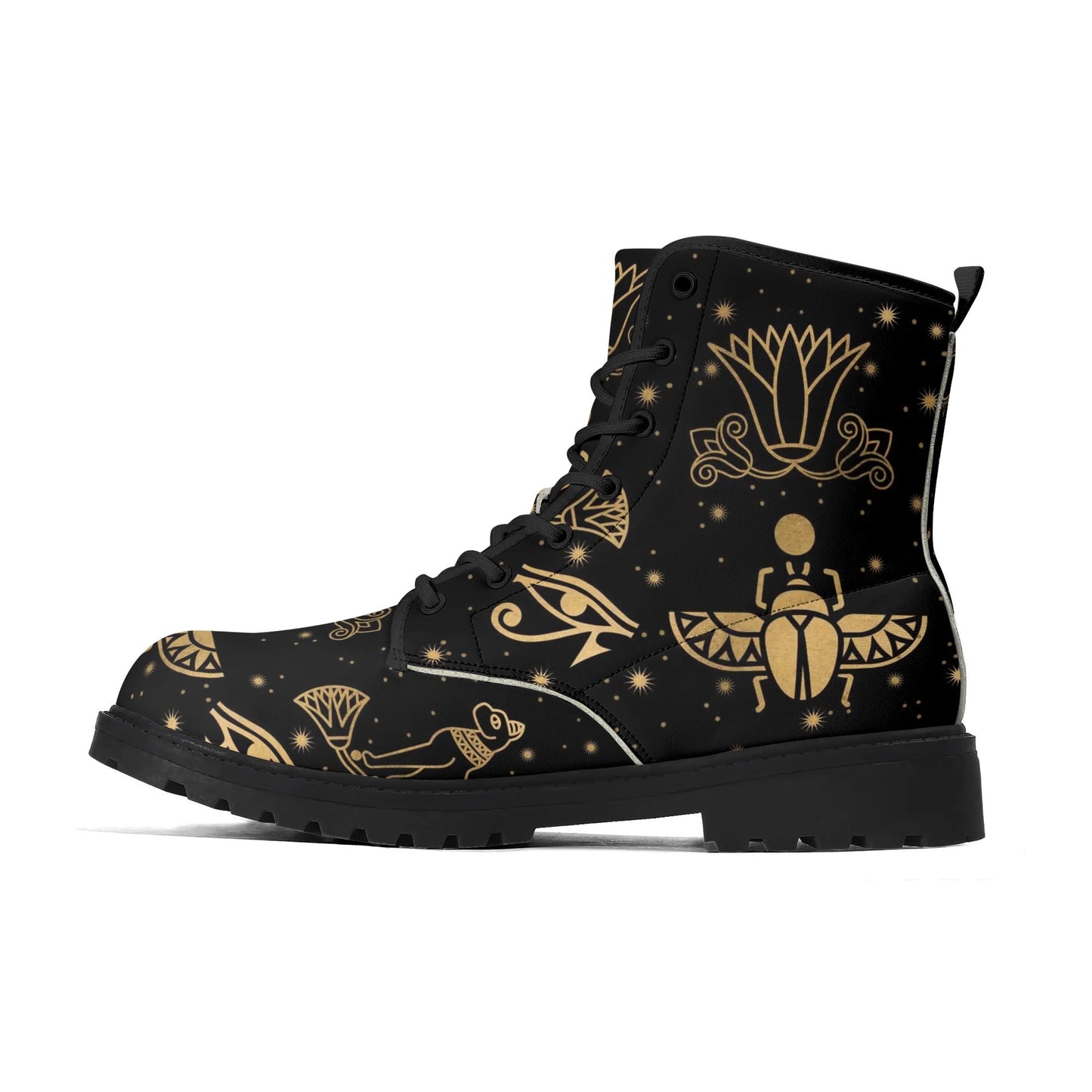 Egyptian Scarab Beetle Mens Black Vegan Boots