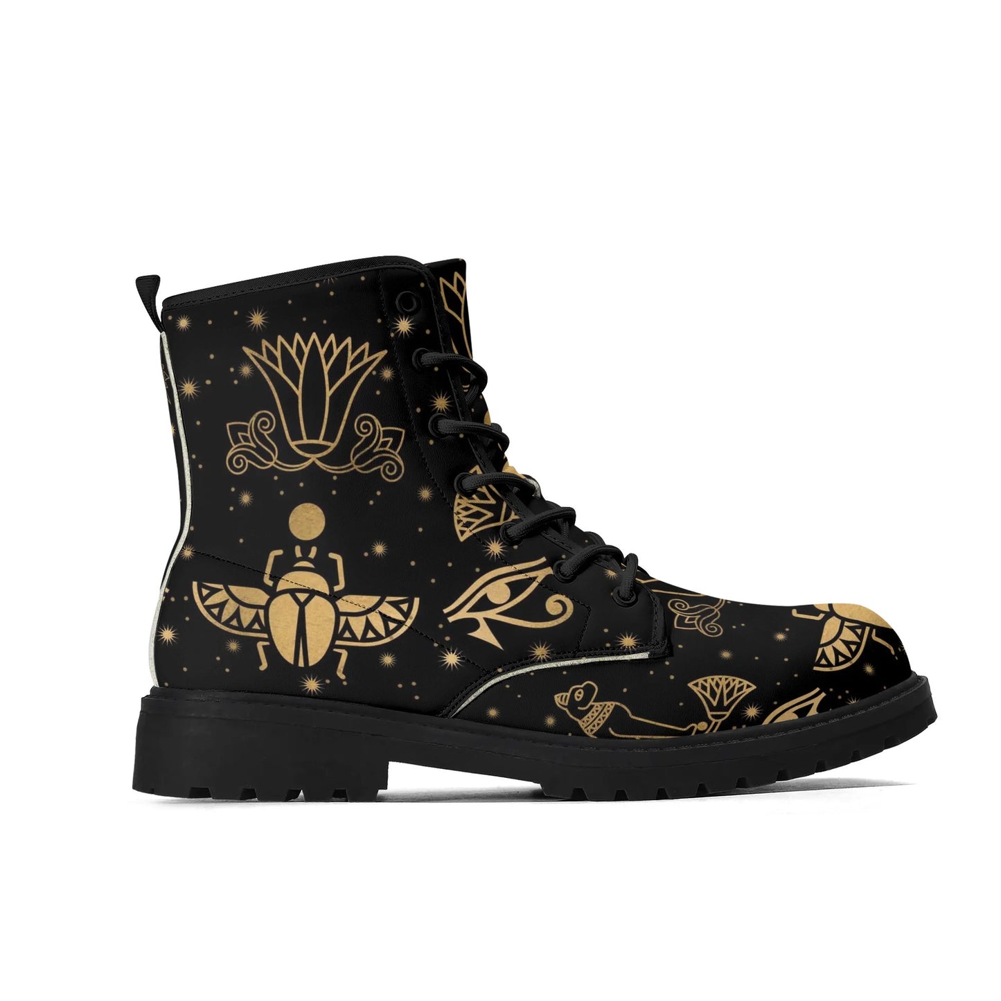 Egyptian Scarab Beetle Mens Black Vegan Boots