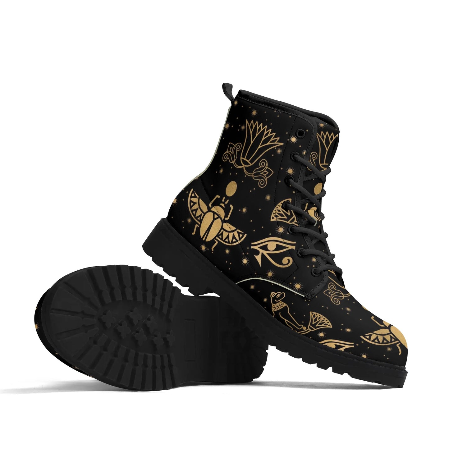 Egyptian Scarab Beetle Mens Black Vegan Boots