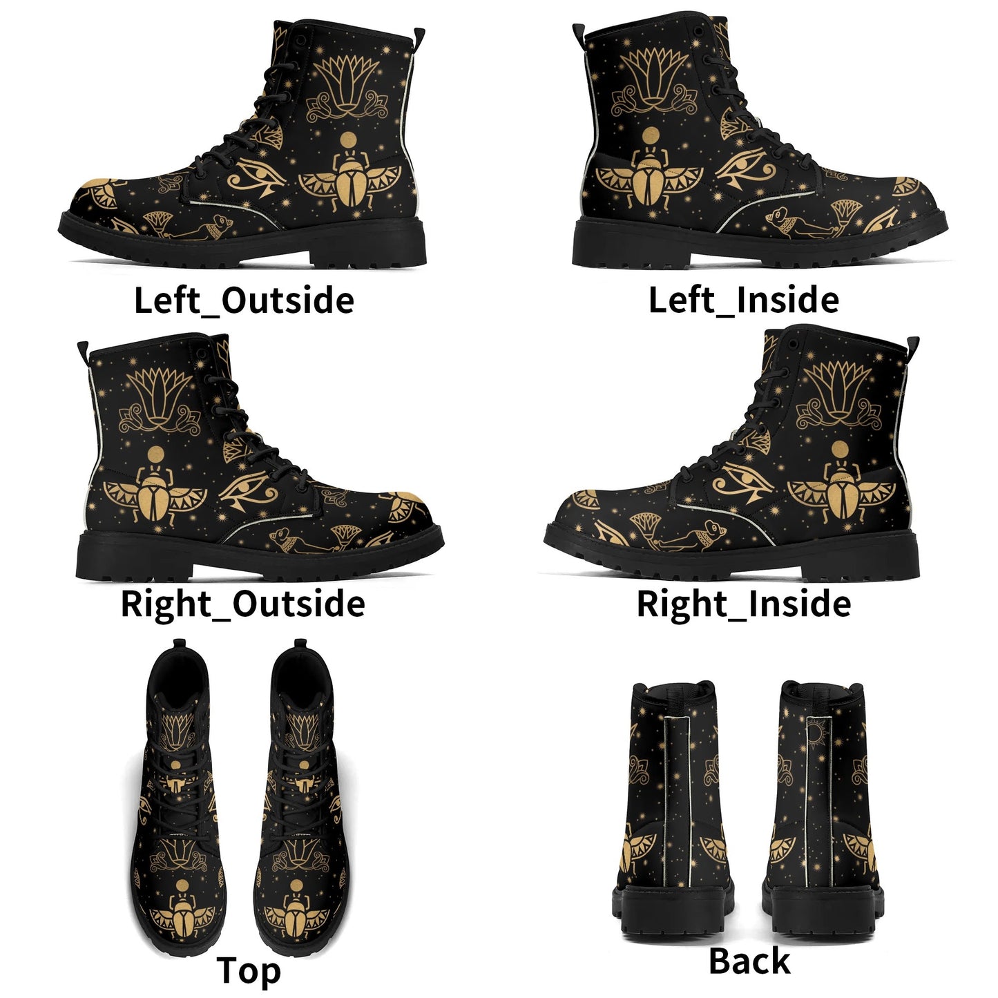 Egyptian Scarab Beetle Mens Black Vegan Boots