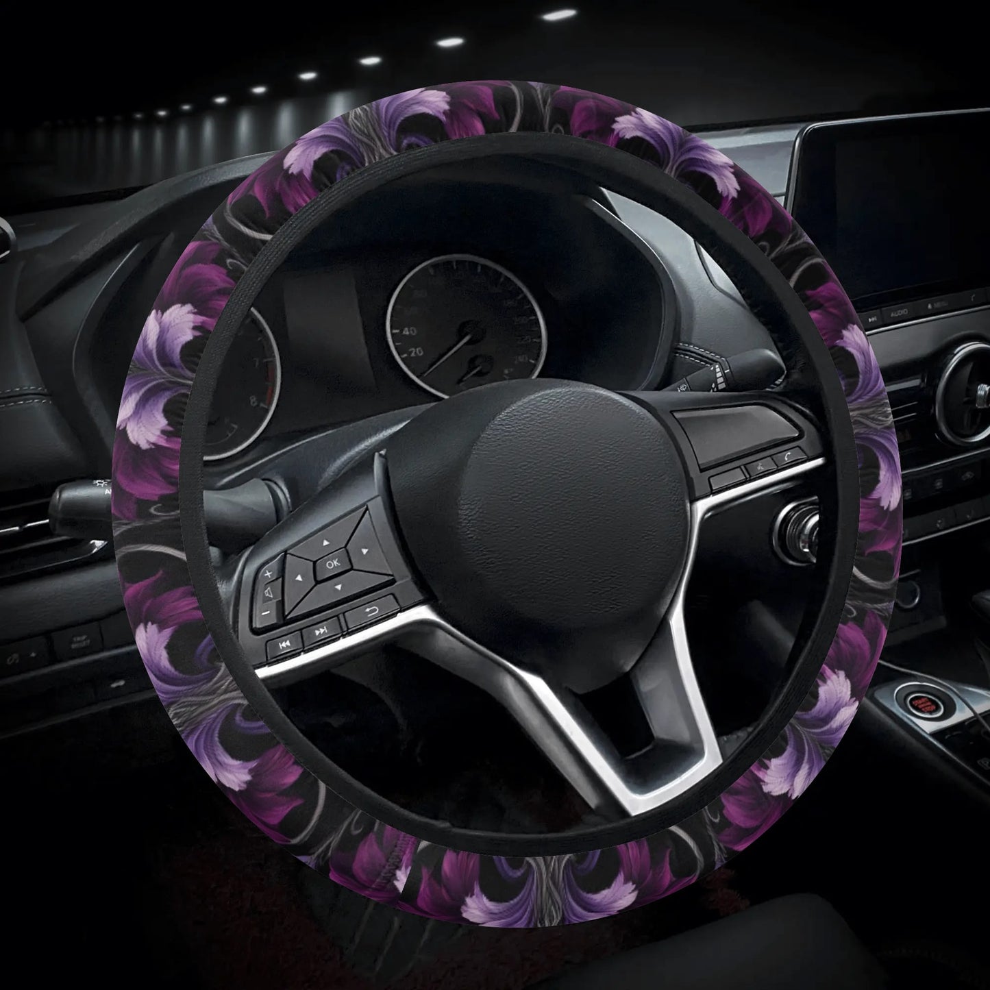 Goth Purple Floral Car Steering Wheel Cover