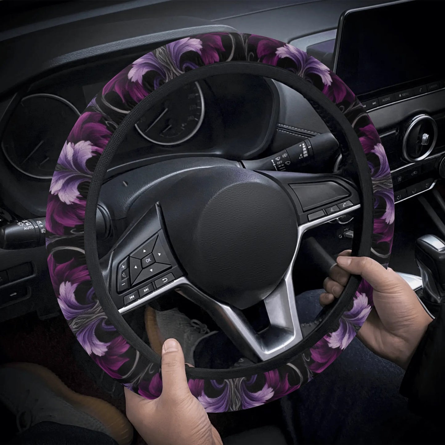 Goth Purple Floral Car Steering Wheel Cover