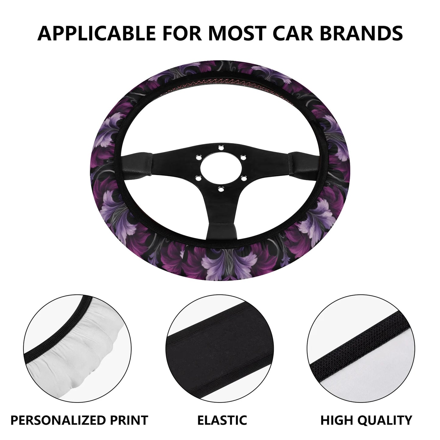 Goth Purple Floral Car Steering Wheel Cover