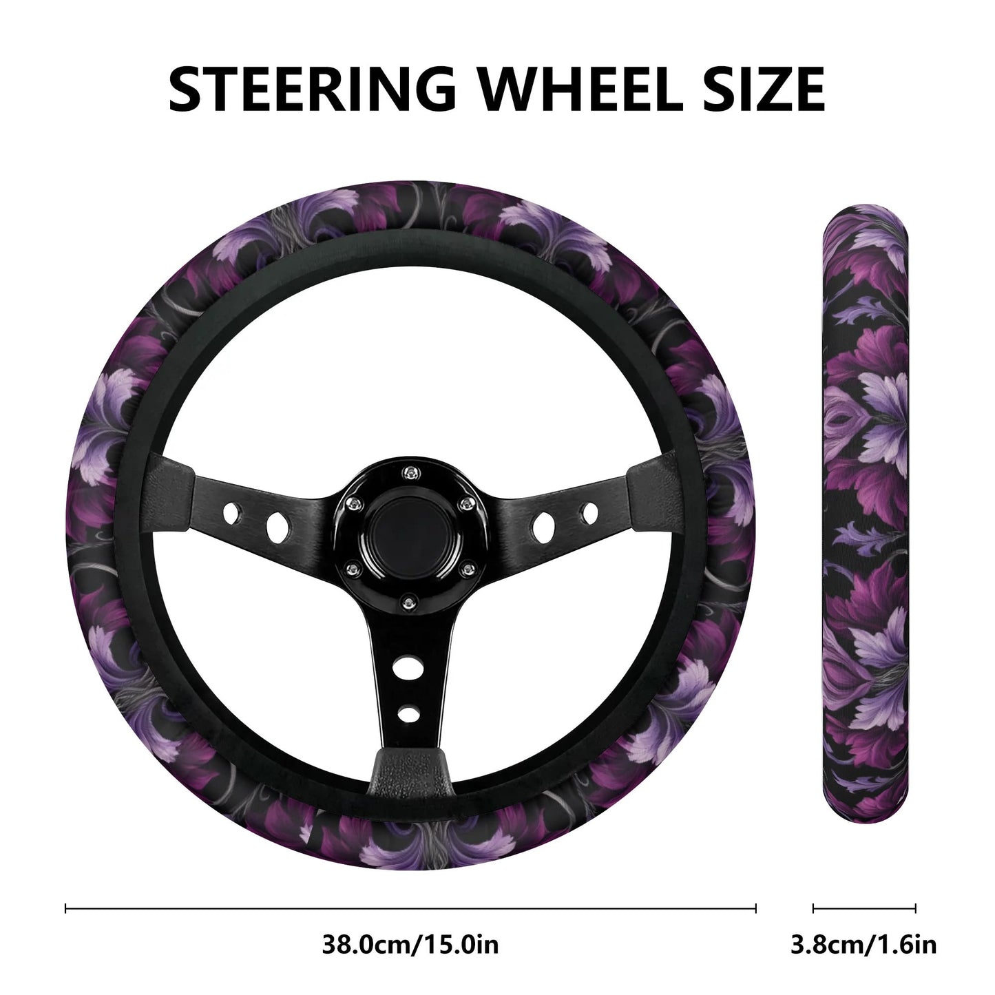 Goth Purple Floral Car Steering Wheel Cover