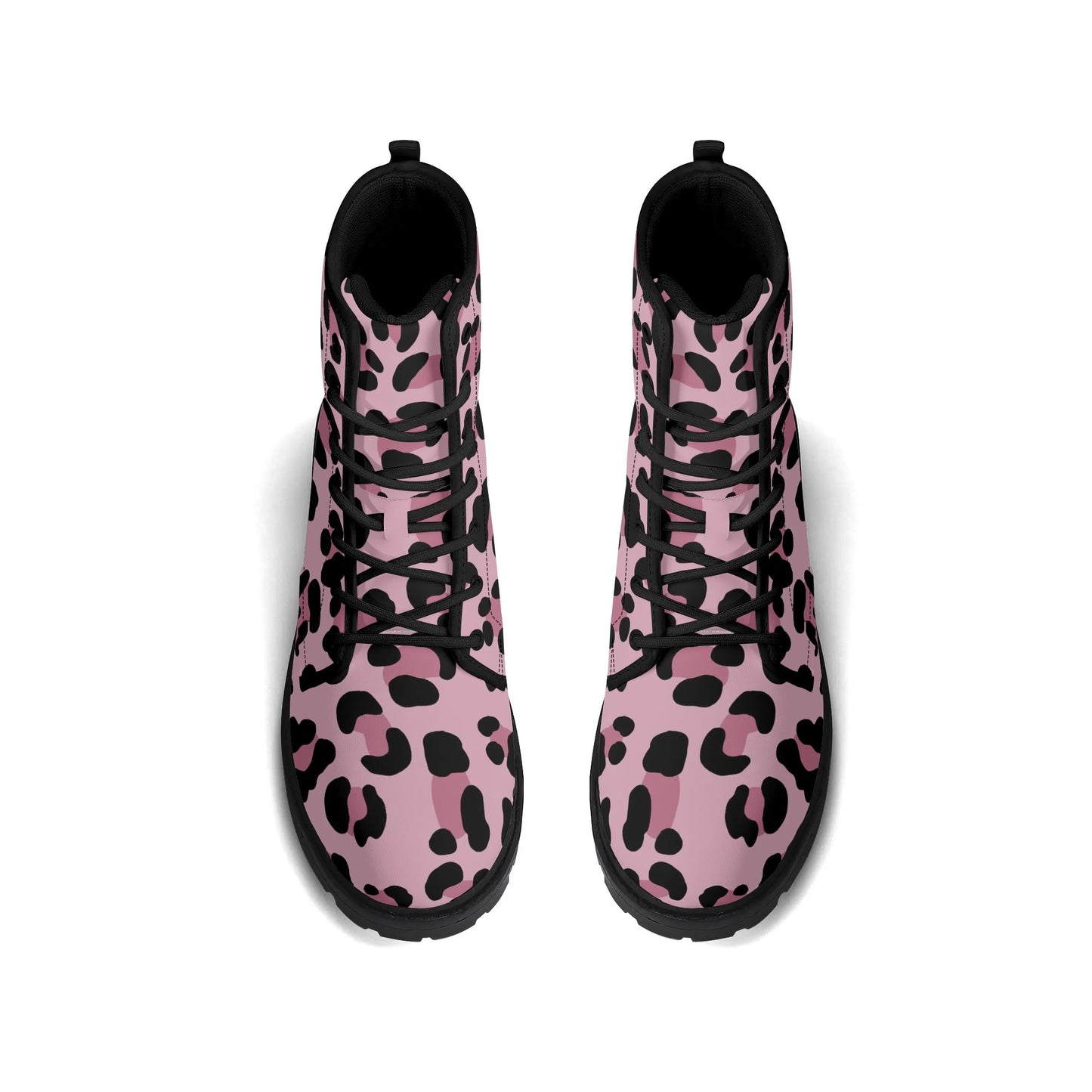 Pale Pink Leopard Print Womens Vegan Combat Boots