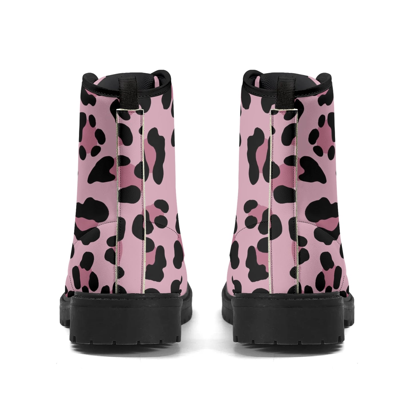 Pale Pink Leopard Print Womens Vegan Combat Boots