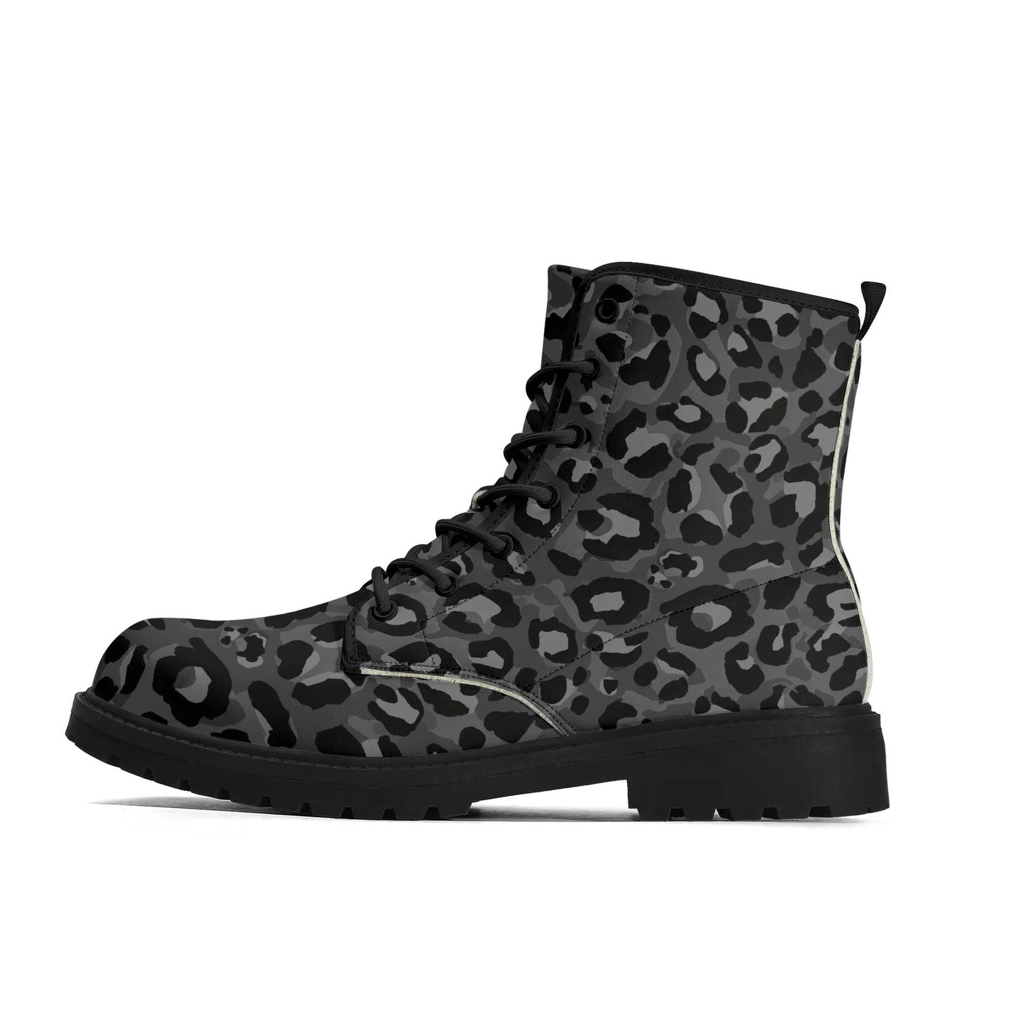 Dark Gray Leopard Print Womens Vegan Combat Boots