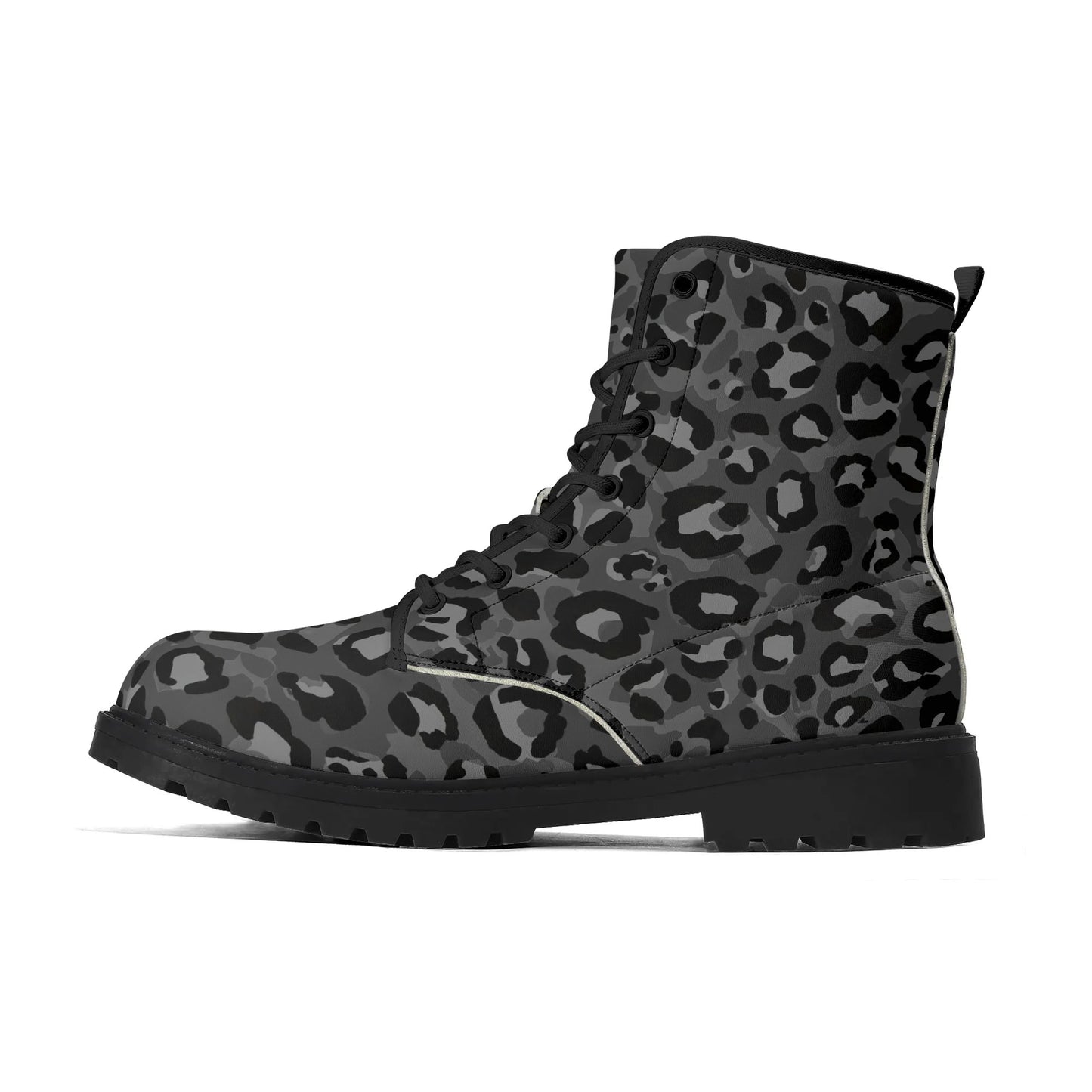 Dark Gray Leopard Print Womens Vegan Combat Boots