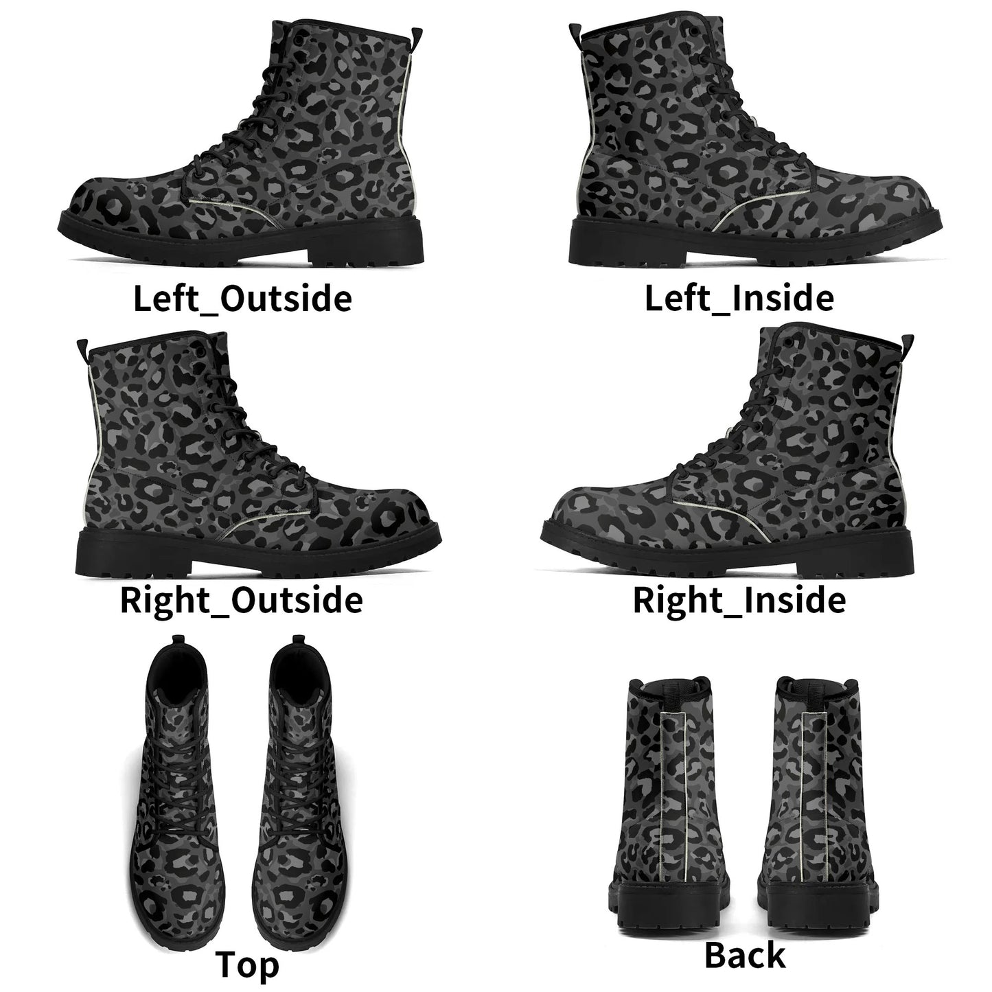 Dark Gray Leopard Print Womens Vegan Combat Boots