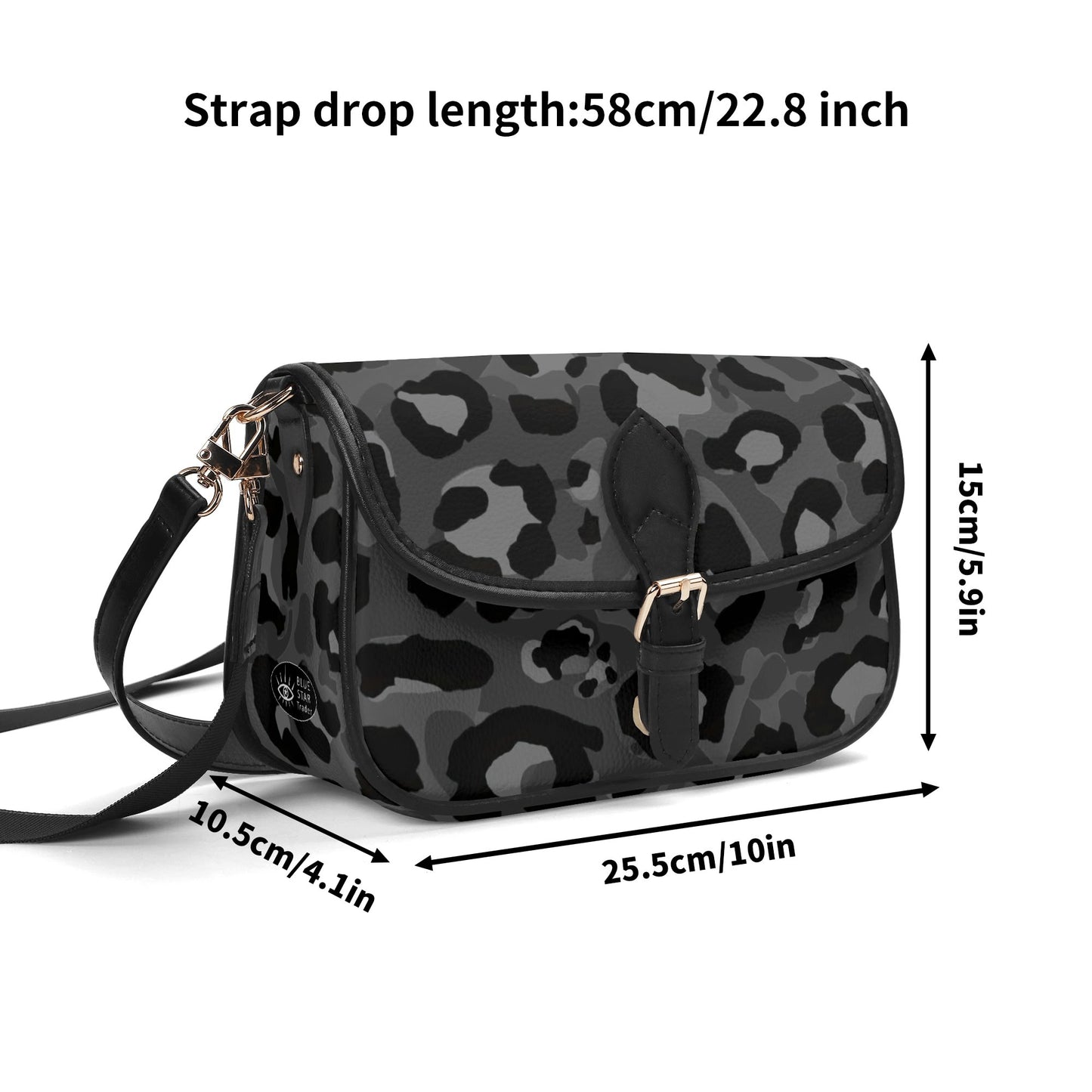 Dark Gray Leopard Print Womens Vegan Buckle Shoulder bag