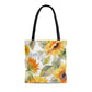 Yellow Sunflowers Tote Bag, Polyester Canvas Tote Bag, Cute Yellow Flowers Shopping Bag, Reusable Tote, Summer Tote