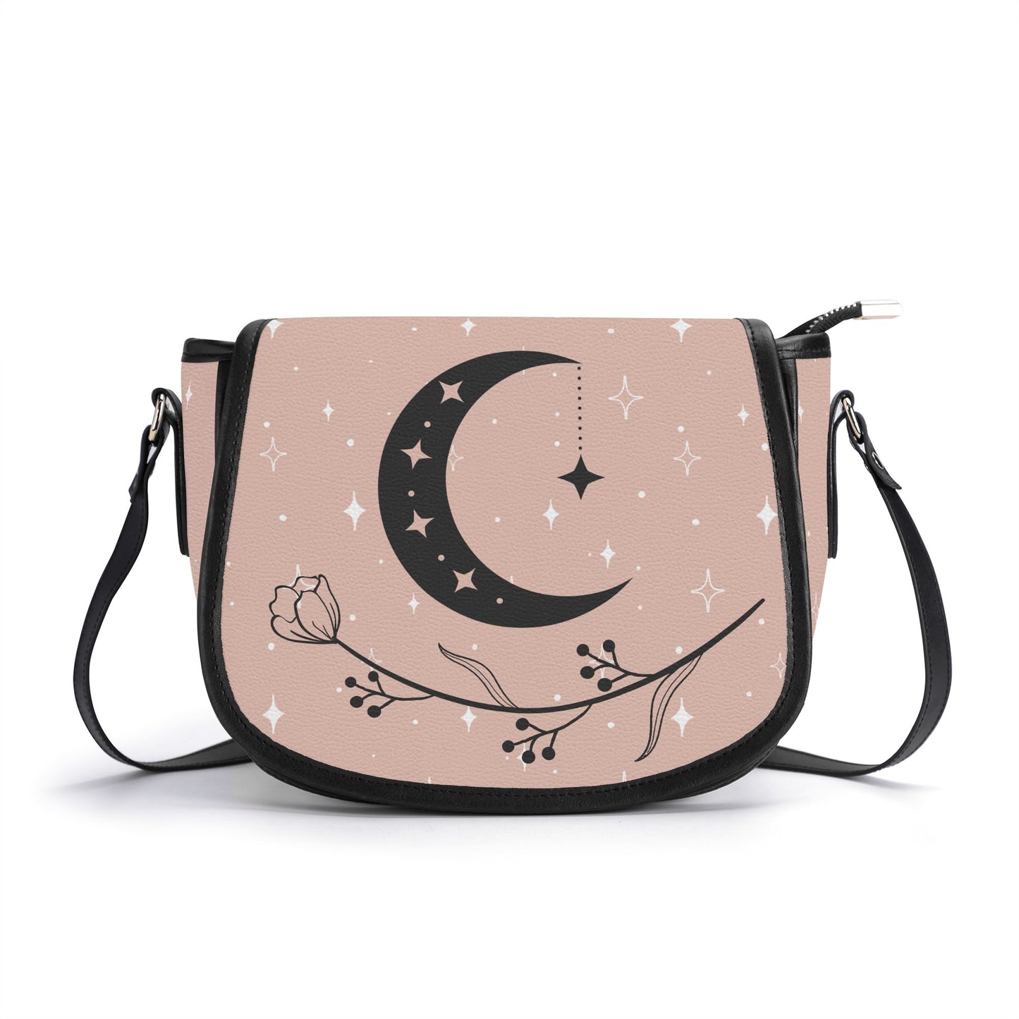 Pastel Pink Crescent Moon Vegan Saddle Bag