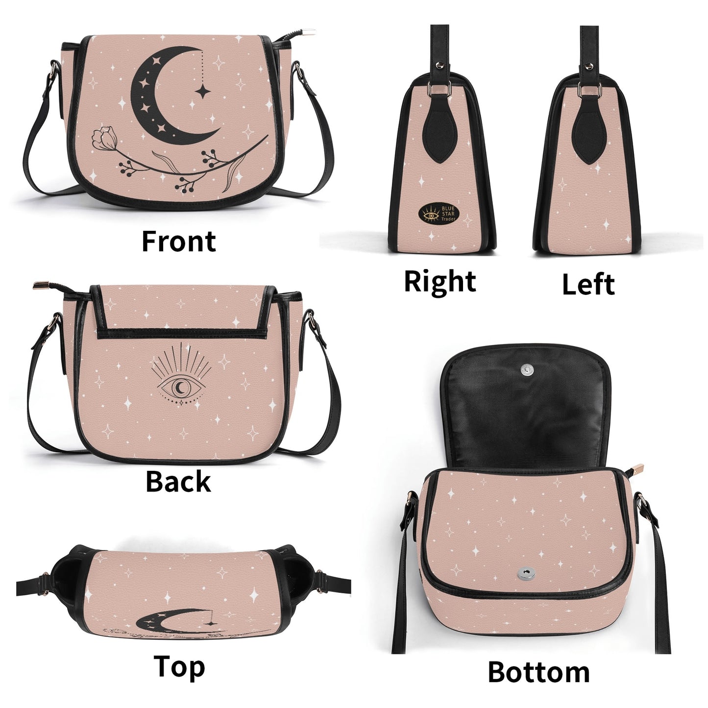 Pastel Pink Crescent Moon Vegan Saddle Bag