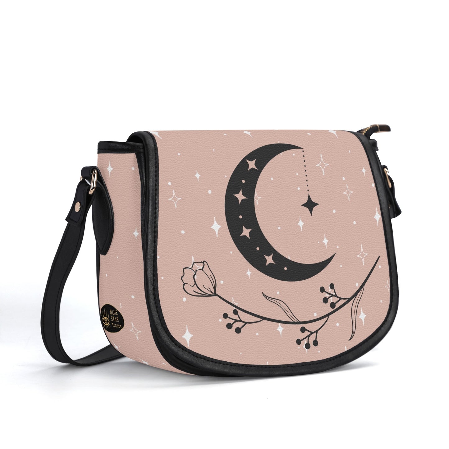 Pastel Pink Crescent Moon Vegan Saddle Bag