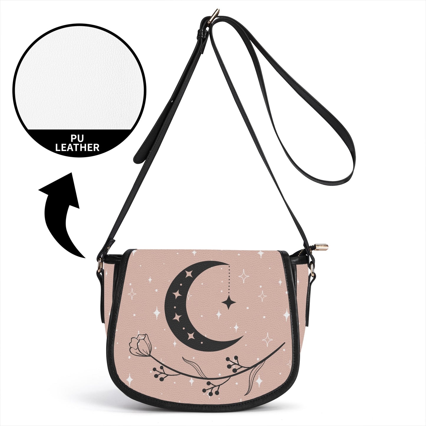 Pastel Pink Crescent Moon Vegan Saddle Bag