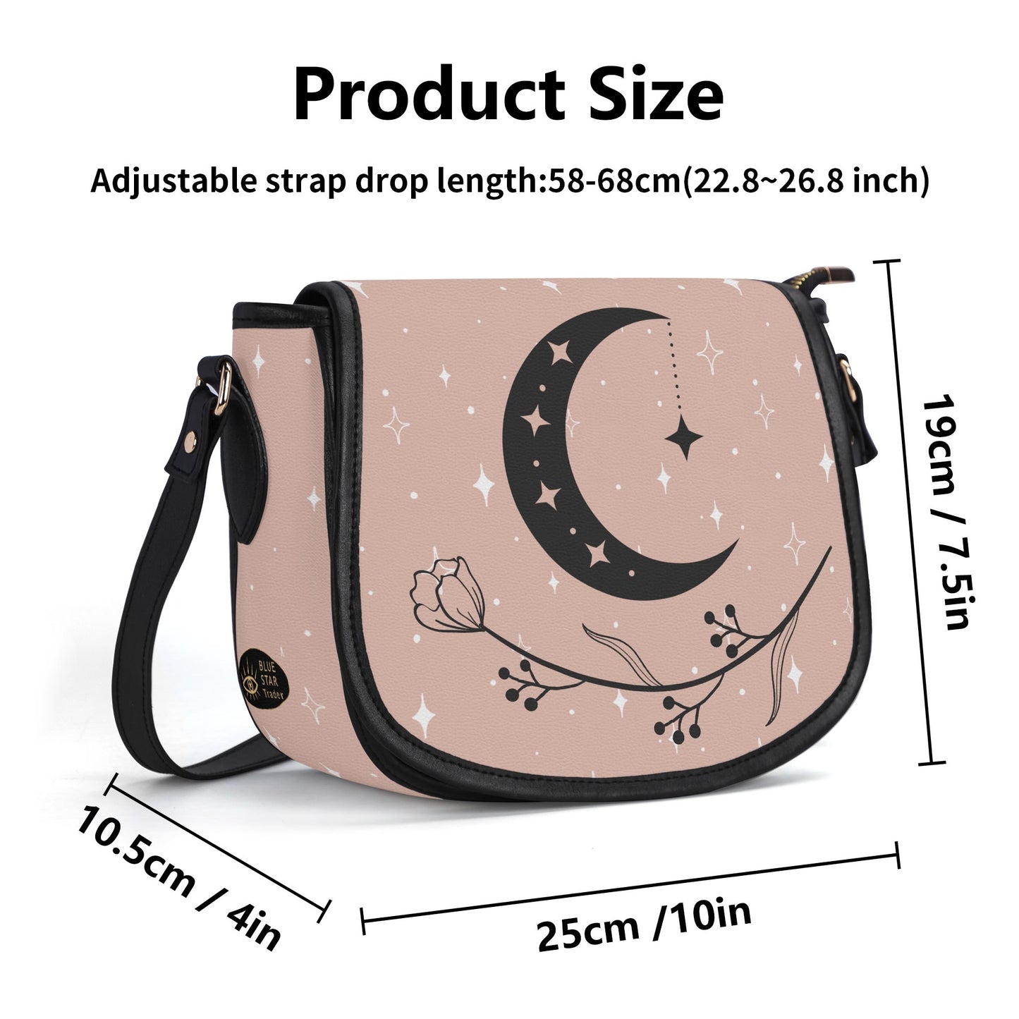 Pastel Pink Crescent Moon Vegan Saddle Bag