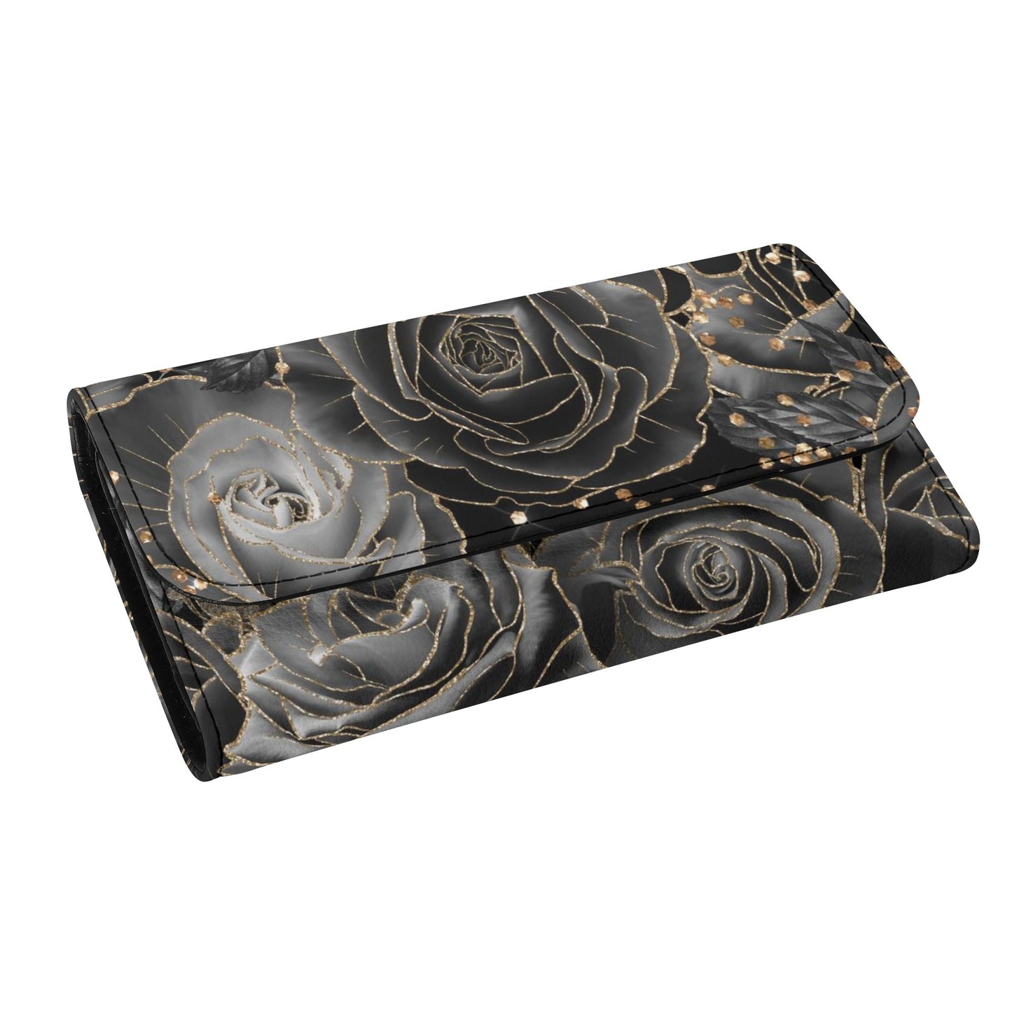 Black Roses Goth Vegan Trifold Clutch Wallet