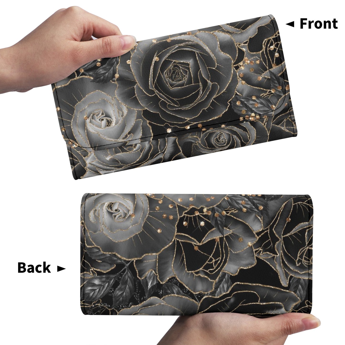 Black Roses Goth Vegan Trifold Clutch Wallet