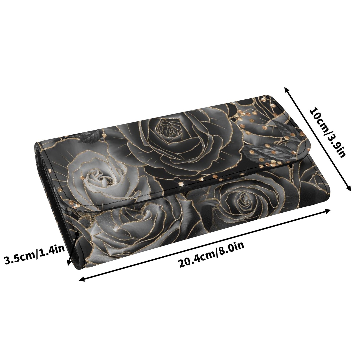 Black Roses Goth Vegan Trifold Clutch Wallet